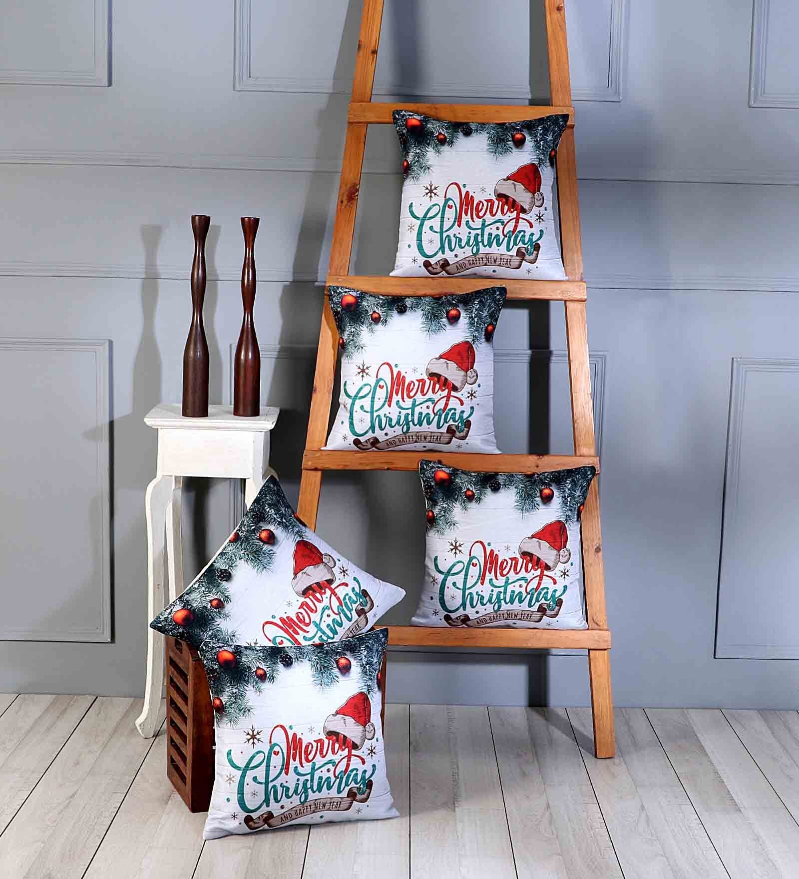 Multicolor Polyester Christmas Special 16x16 inches Cushion Covers (Pack of 5)
