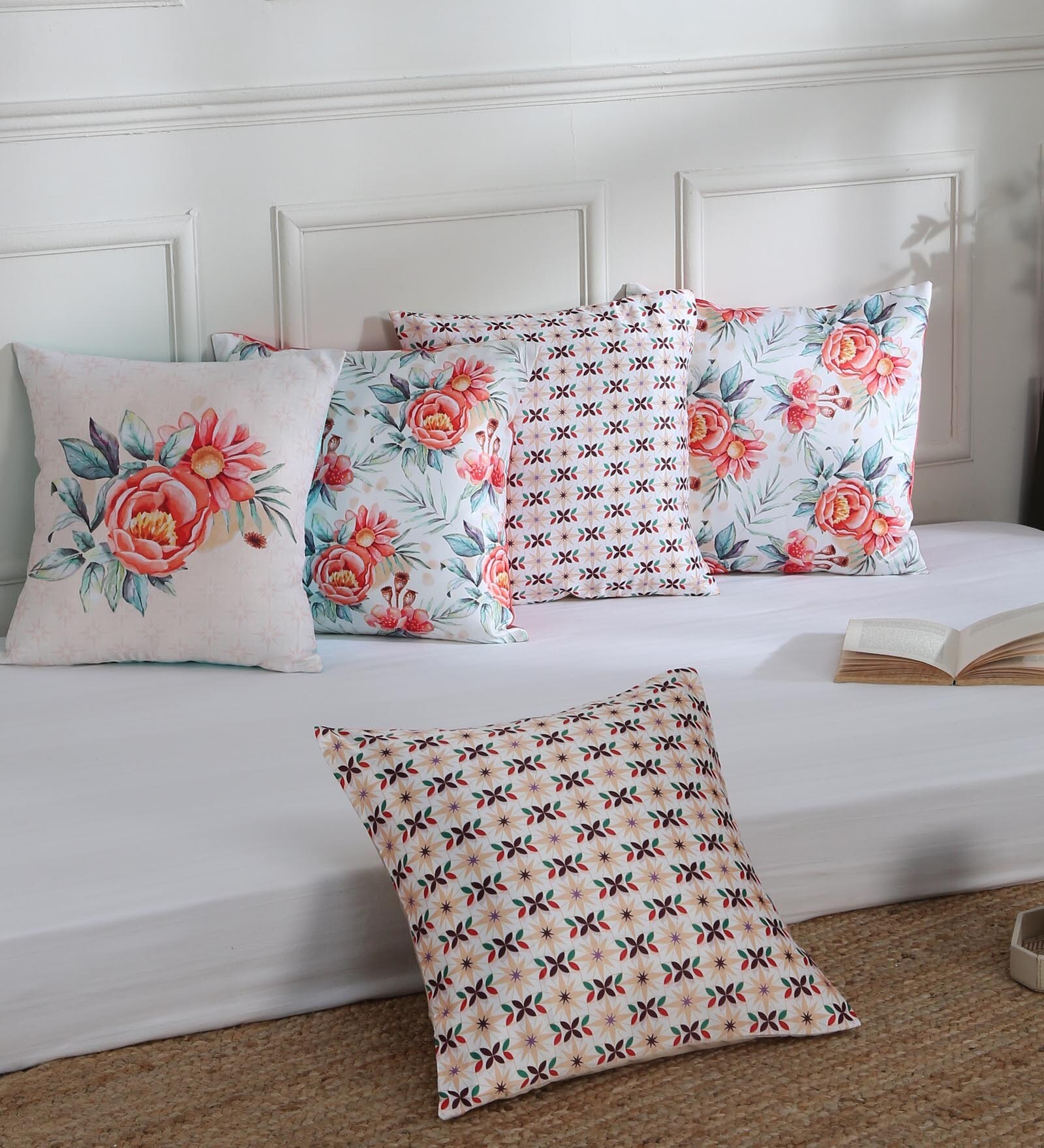 Multicolor Floral Polyester 16 x 16 Inches Cushion Covers (Pack of 5)