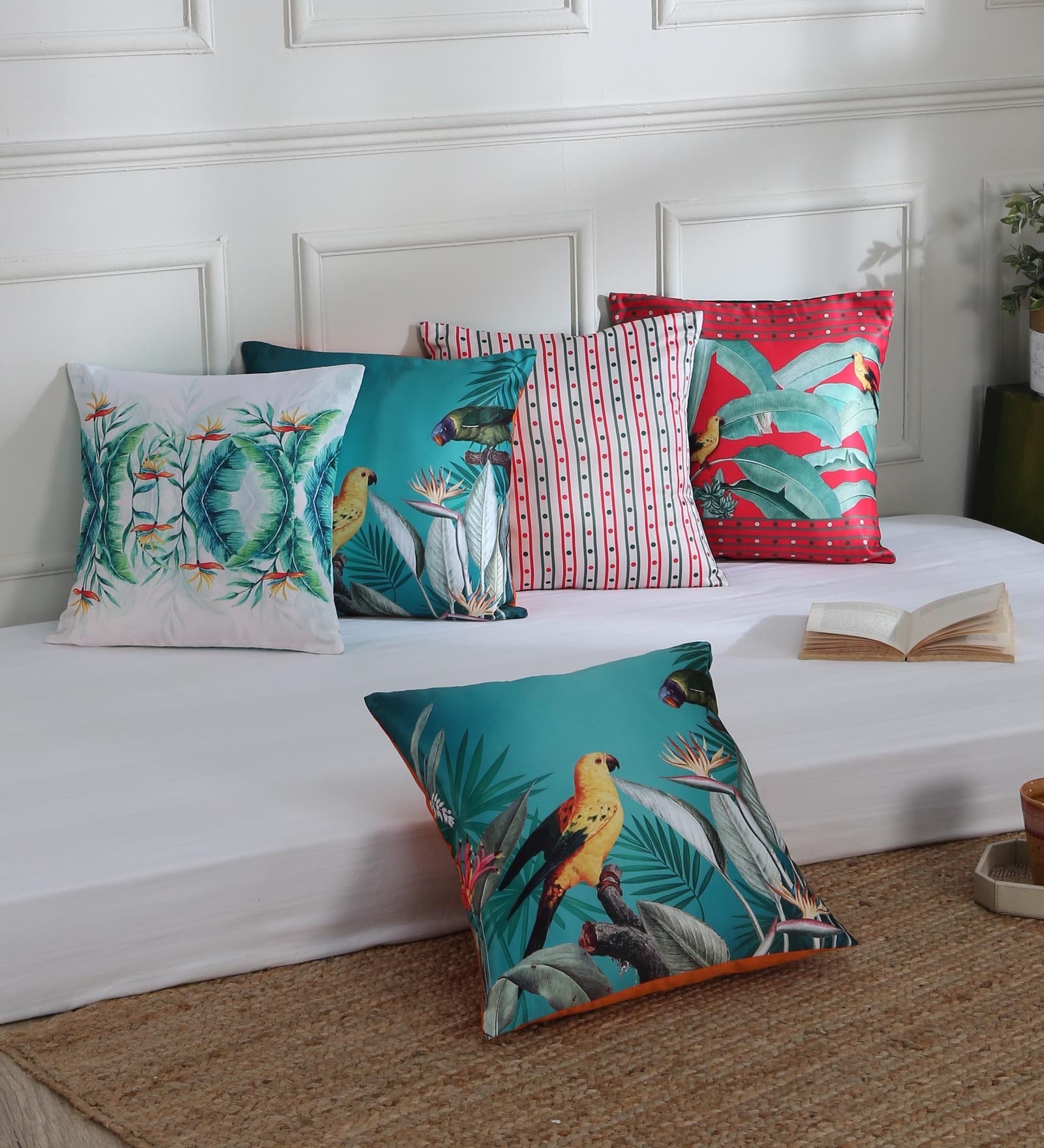 Multicolor Floral Polyester 16 x 16 Inch Cushion Covers (Set of 5)