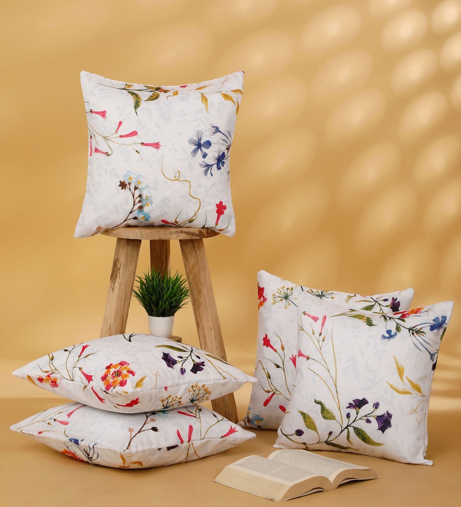 Multicolor Polyester Floral 16x16 inches Cushion Cover Set of 5