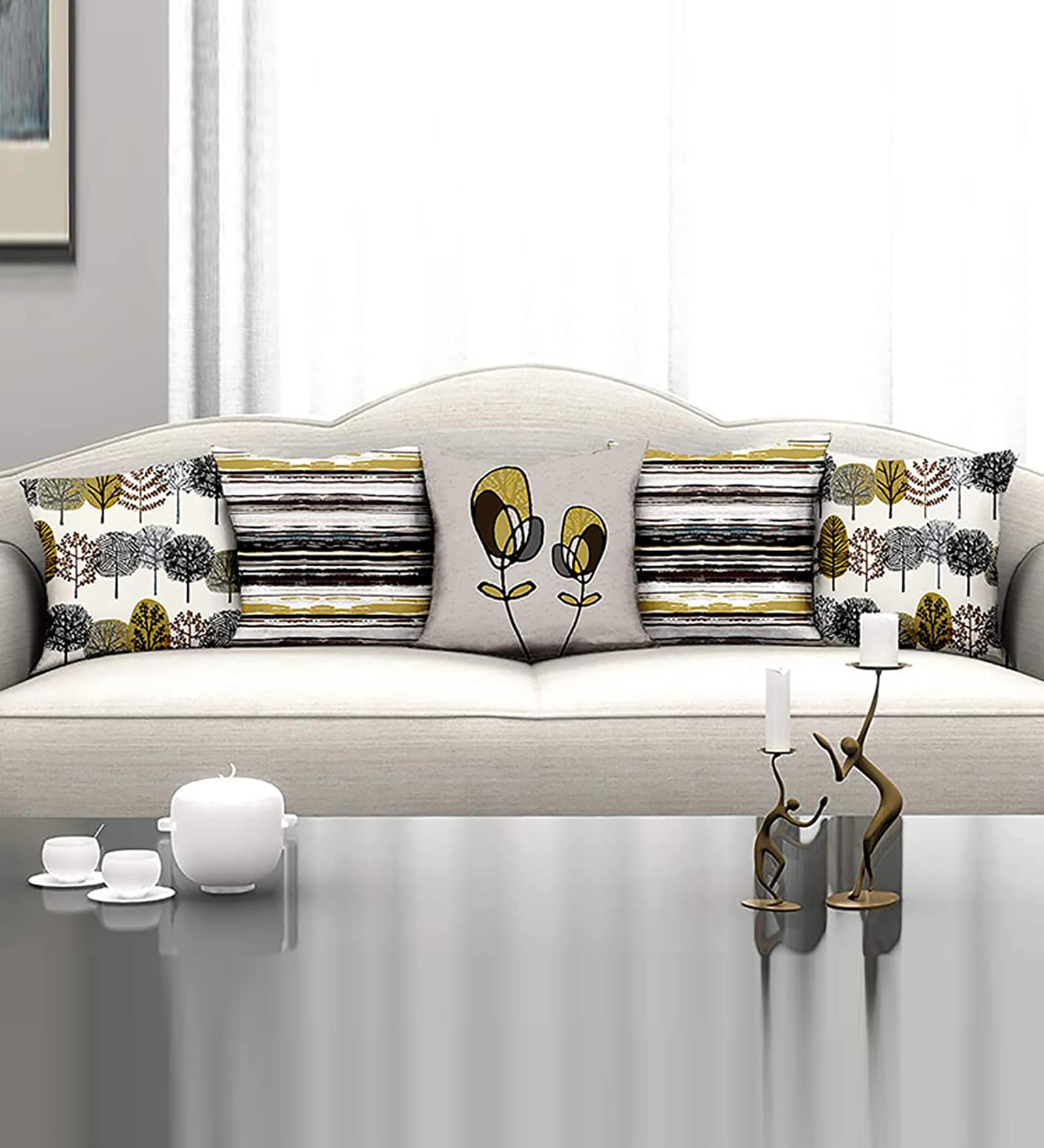 Multicolor Polyester Floral 16x16 inches Cushion Covers (Pack of 5)