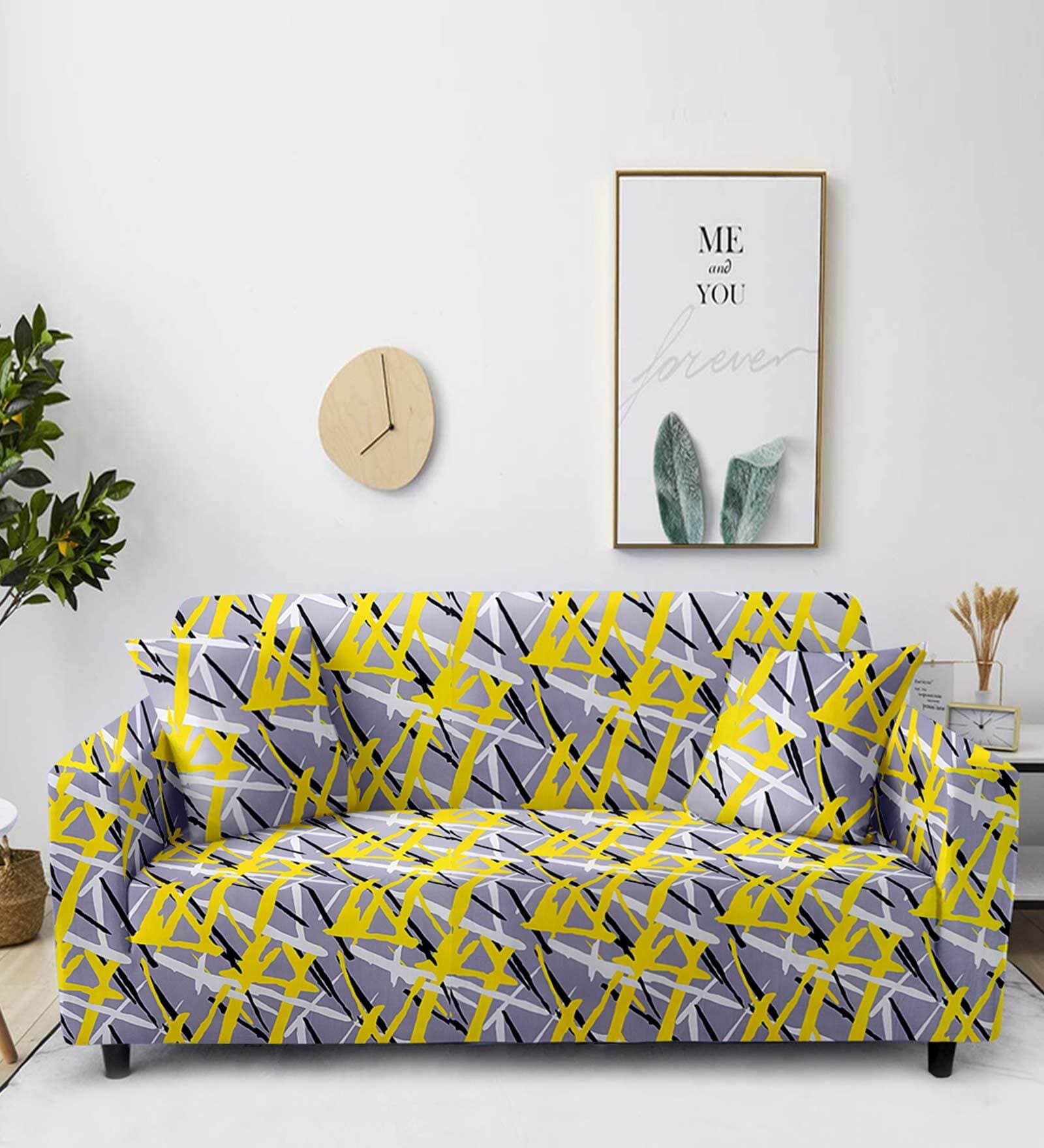 Yellow & Grey (1Pc) Seater Sofa Cover