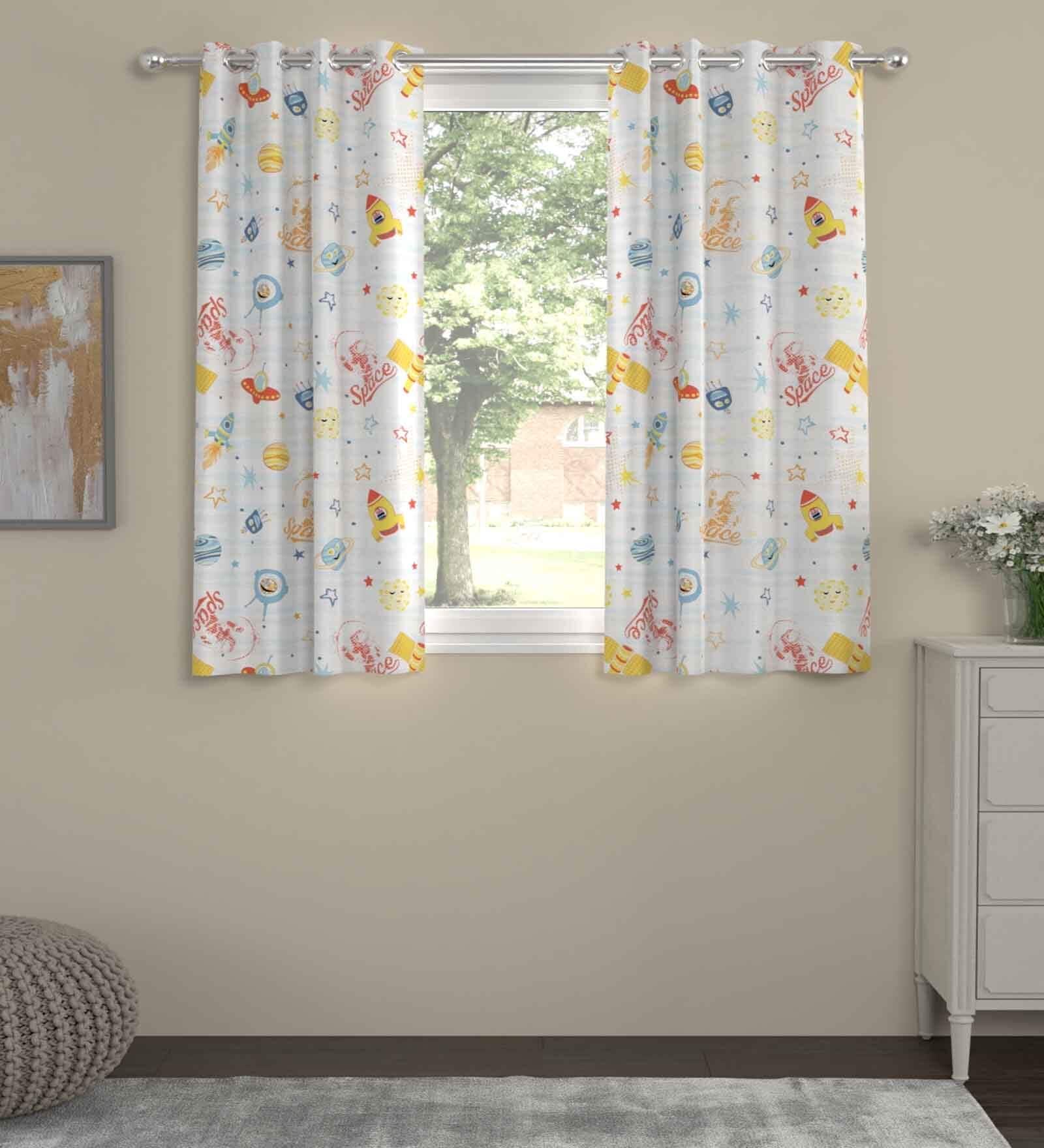 Multicolor Polyester Abstract 5ft Semisheer Eyelet (2 pc) Window Curtains