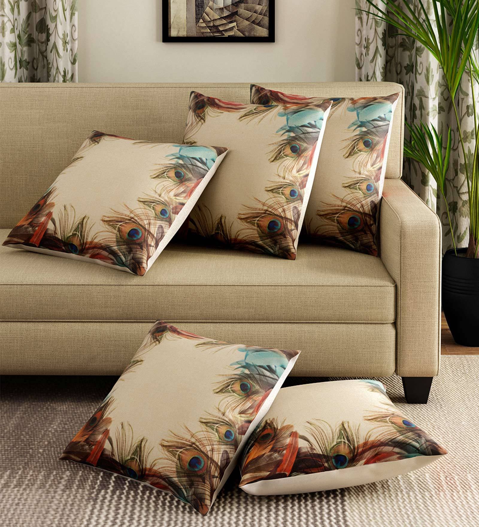 Multicolour Jute Nature 16x16 inches Cushion Cover (5Pc)
