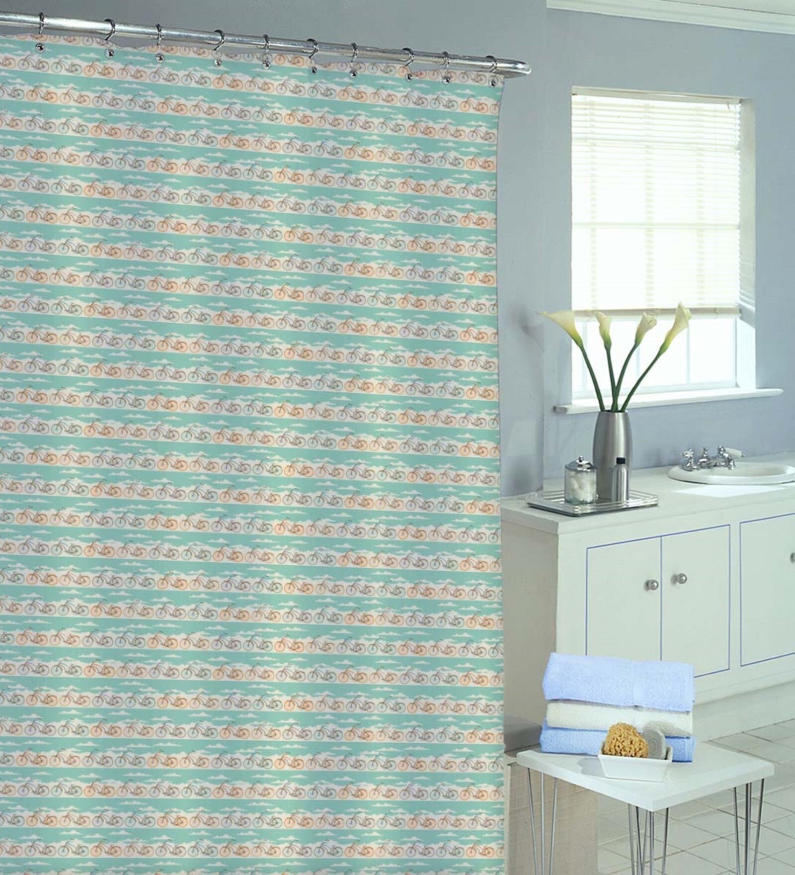 Multicolor Shower Polyester 7 Ft Blackout Eyelet Shower Curtain