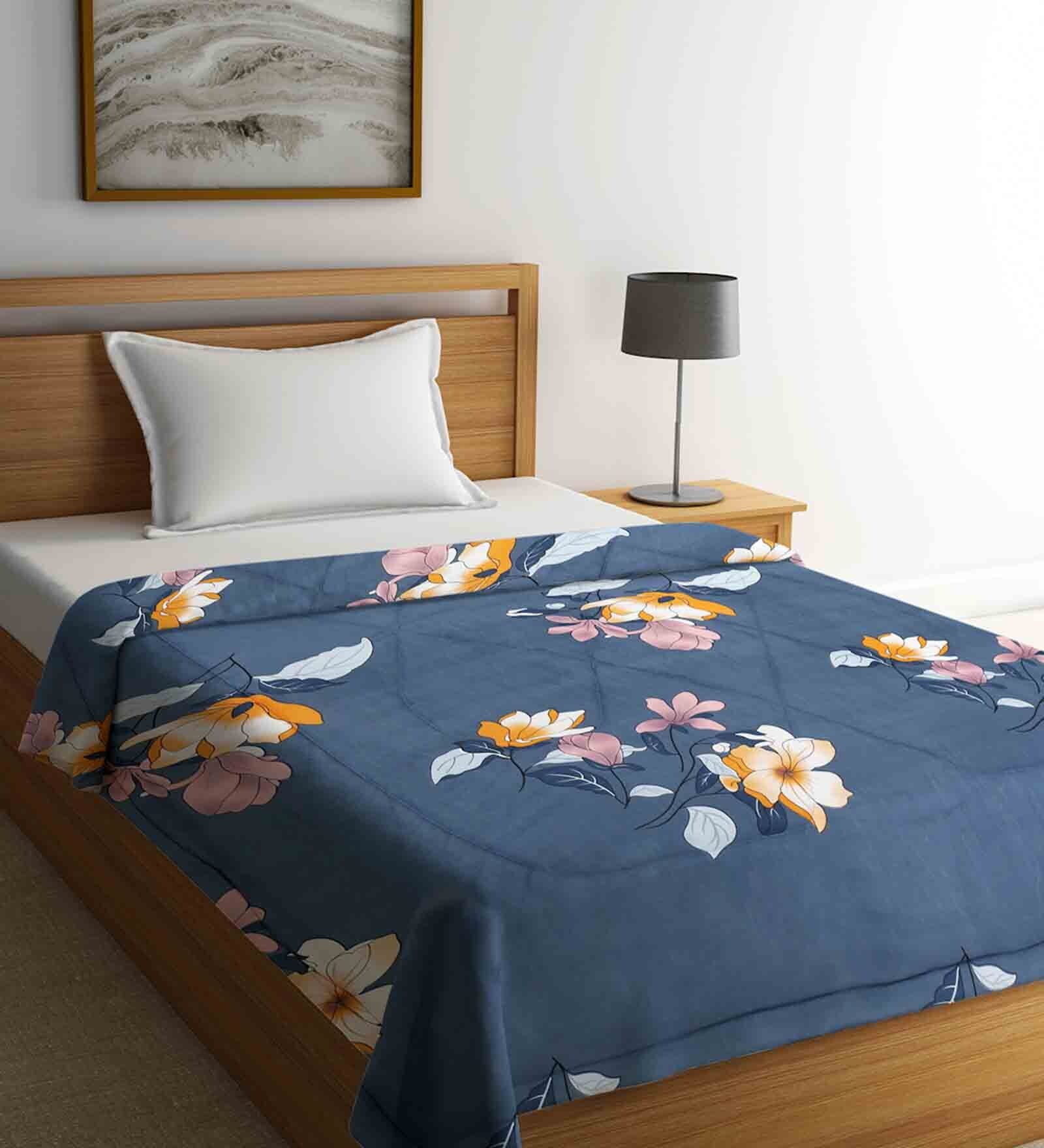 Blue Polyester 350 Heavy Winter Single Bed Comforter