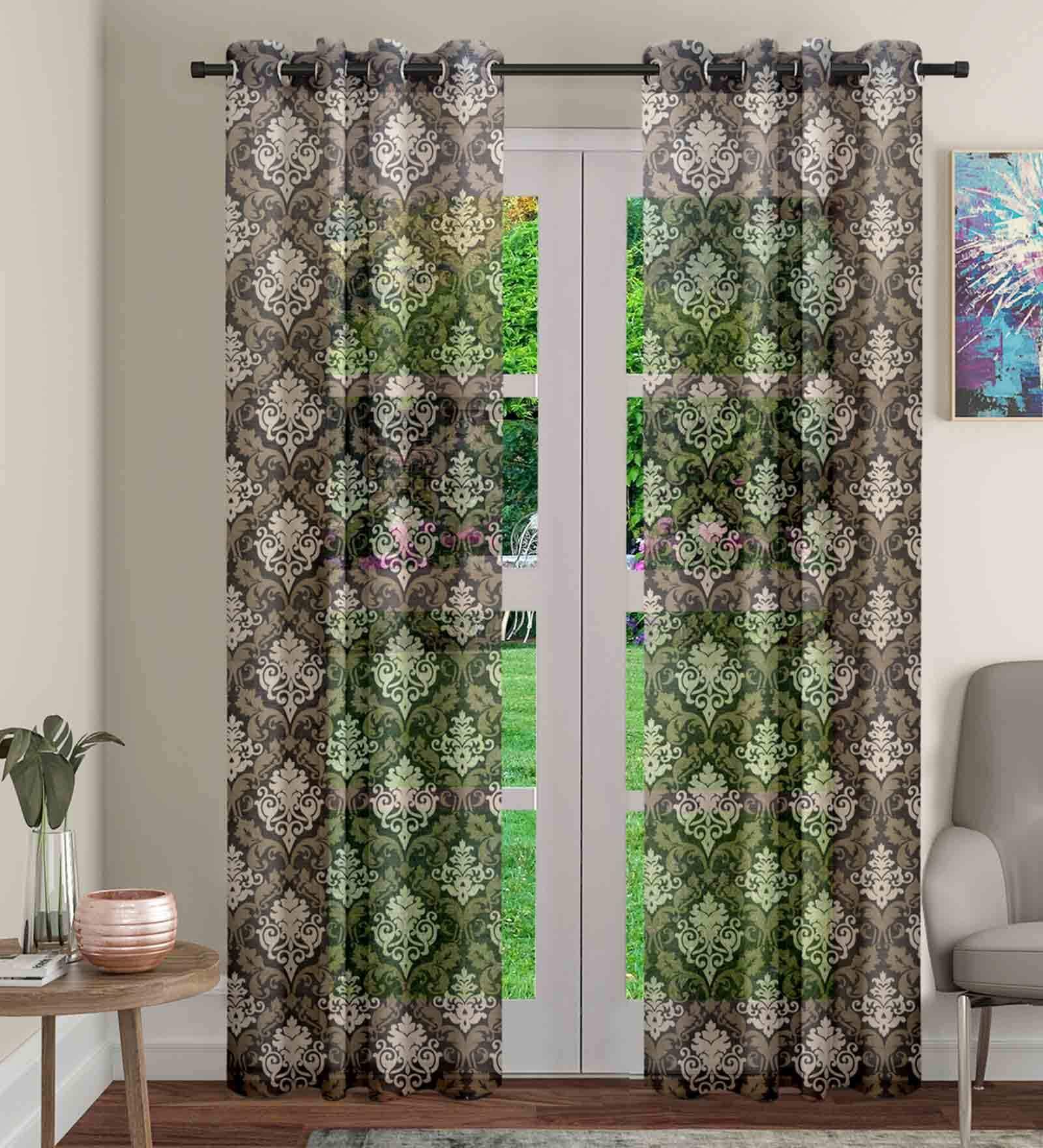 Brown Traditional Polyester 7 Ft Sheer Eyelet Door Curtains (Set of 2)
