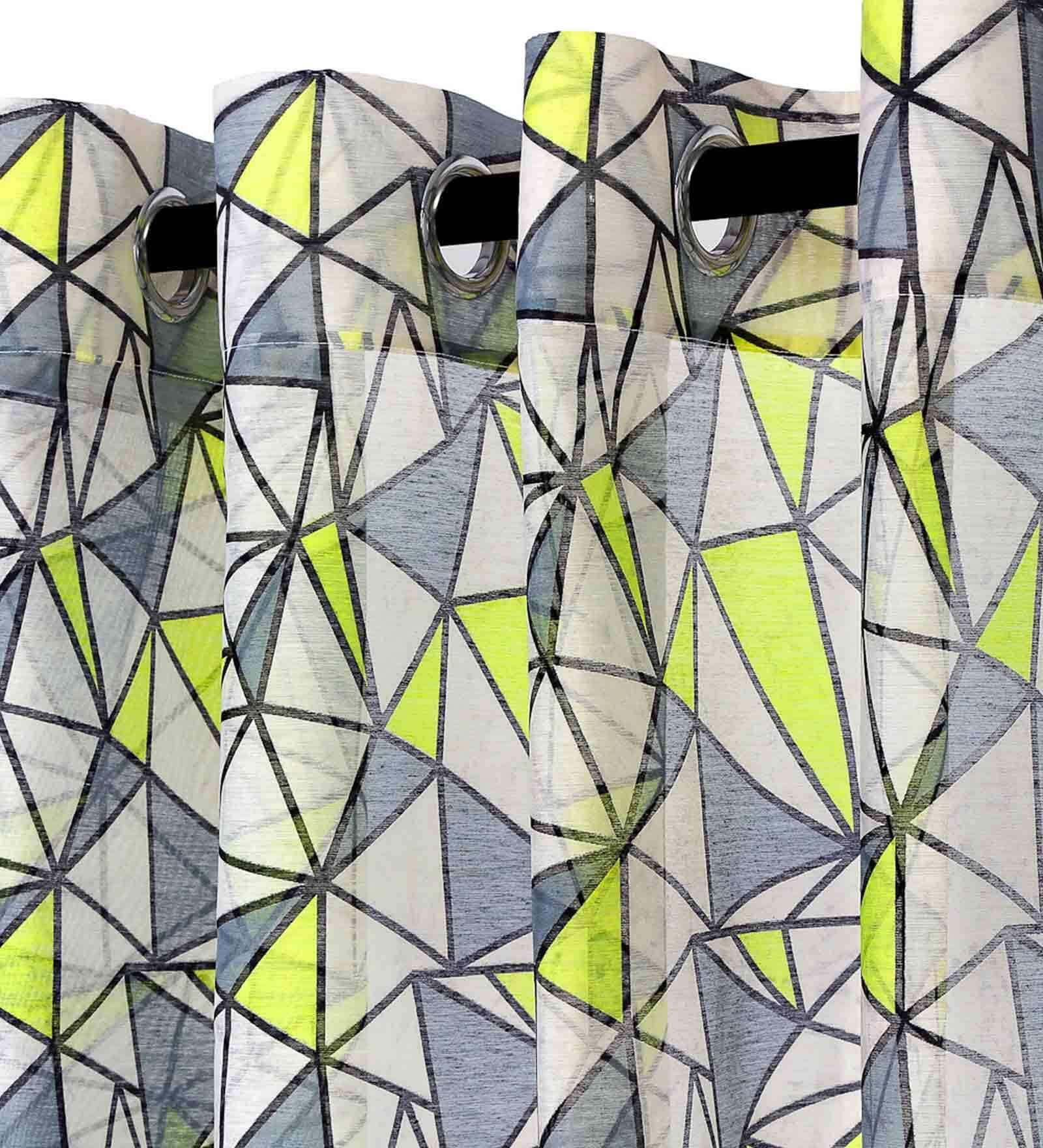 Multicolor Geometric Polyester 9 Ft Sheer Eyelet Door Curtains (Set of 2)