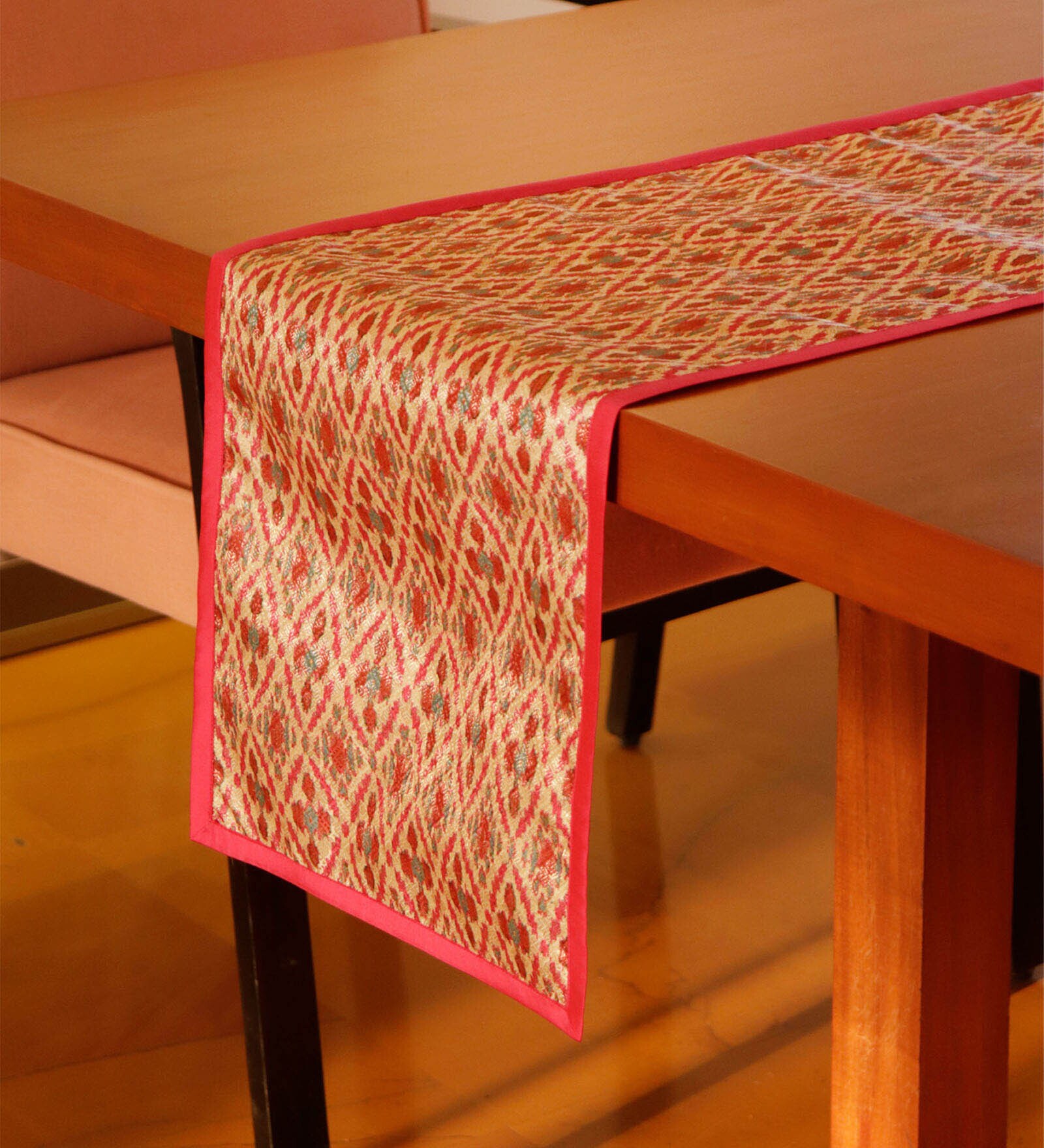 Buy Zeba (84x12) Beige & Pink Poly Silk Table Runner Online Table