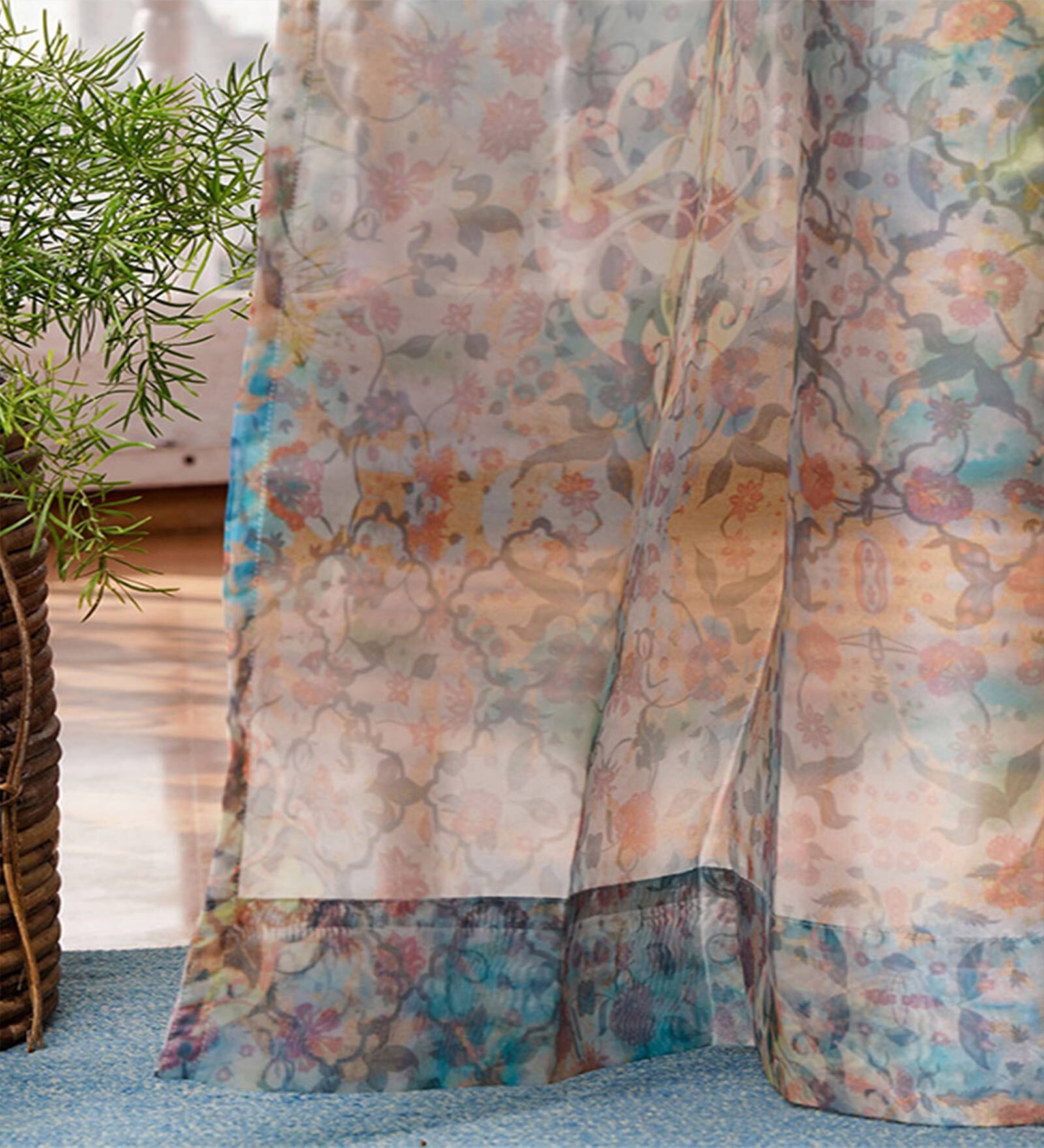 Multicolor Traditional Polyester 8 Ft Sheer Rod Pocket Door Curtain