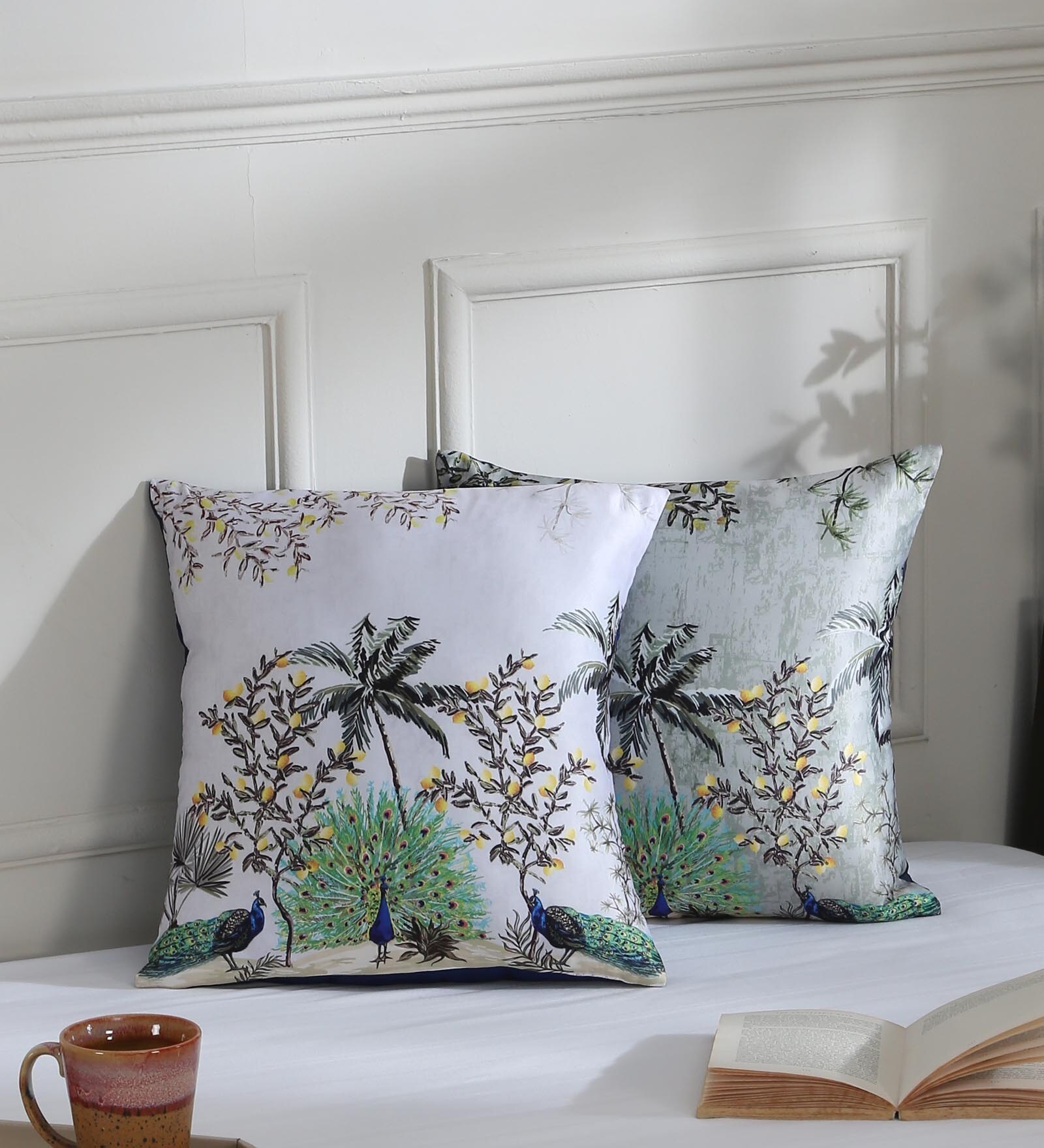 Grey Traditional Polyester 16 x 16 Inches Cushion Covers (Set of 2)