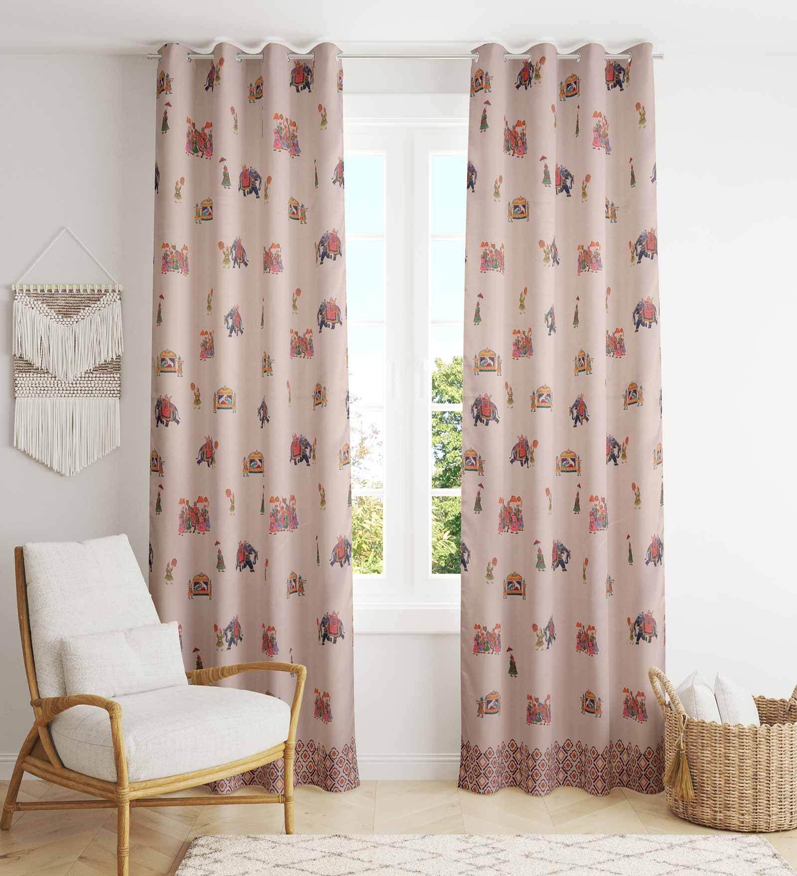 Beige Polyester Traditional 7 Ft Light Filtering Eyelet 1 Curtain