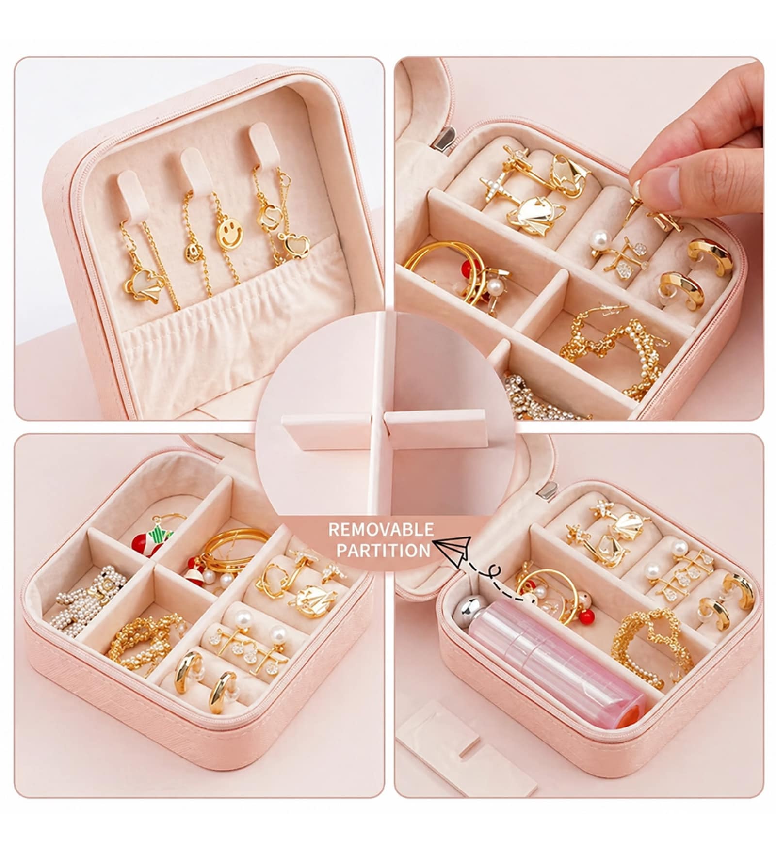 Multicolor PU Leather Travel Jewelry Organizer Box (Peach & Blue Assorted)
