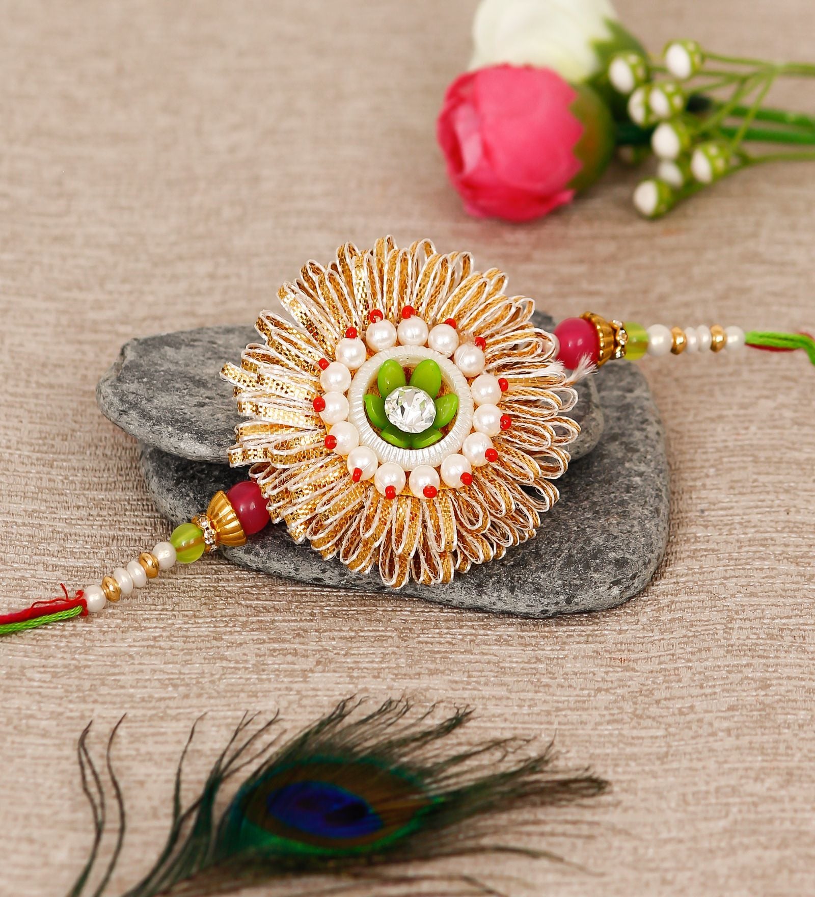 Buy Multicolor Round Flower Designer Rakhi with Roli Chawal Pack at 50% ...