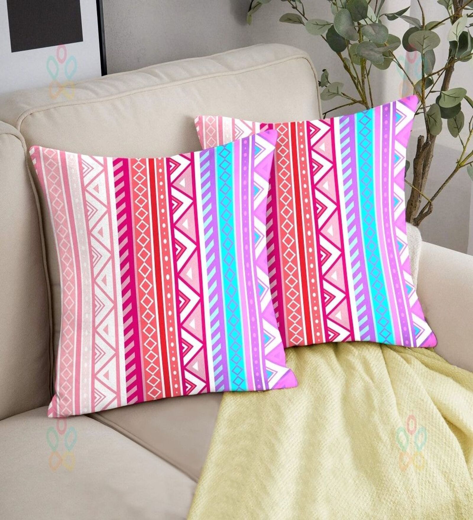 Multicolor Satin Abstract 16x16 inches Cushion Covers (Pack of 2)