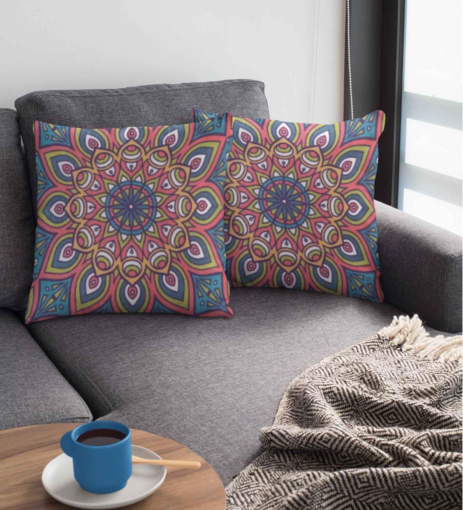 Multicolor Satin Abstract 16x16 inches Cushion Covers (Pack of 2)