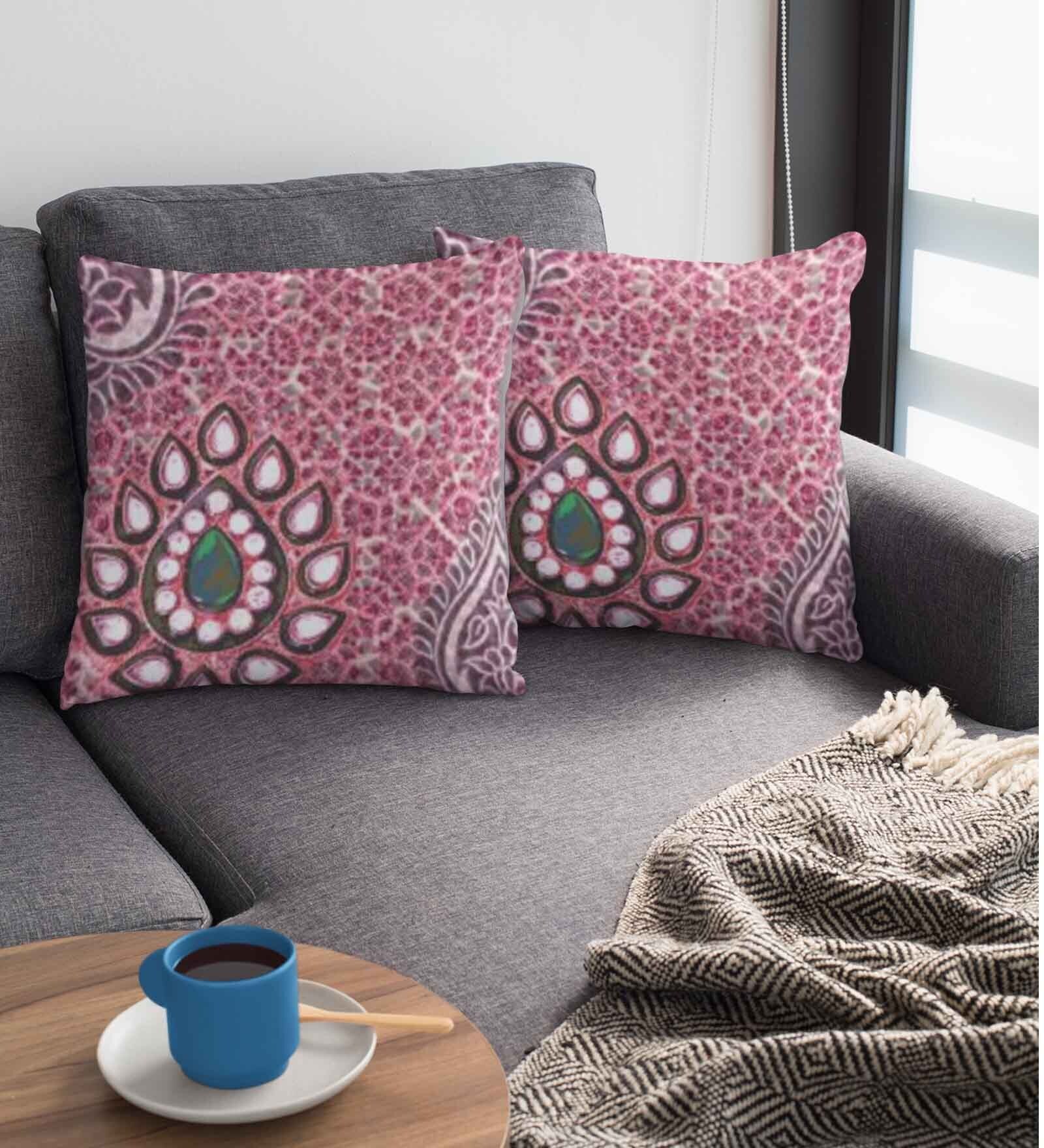 Multicolor Satin Abstract 16x16 inches Cushion Covers (Pack of 2)