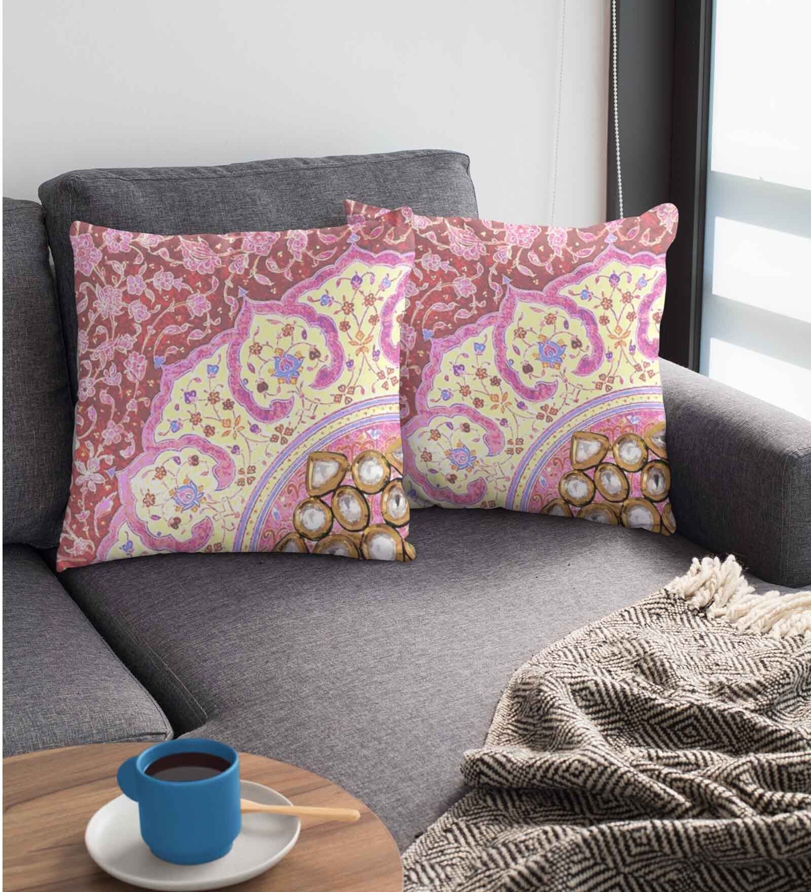 Multicolor Satin Abstract 16x16 inches Cushion Covers (Pack of 2)
