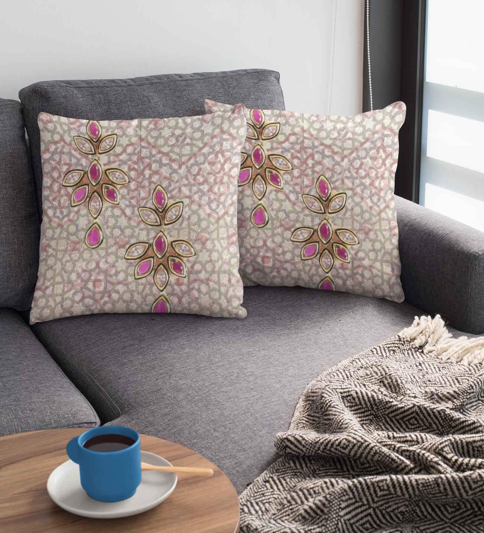 Multicolor Satin Abstract 16x16 inches Cushion Covers (Pack of 2)