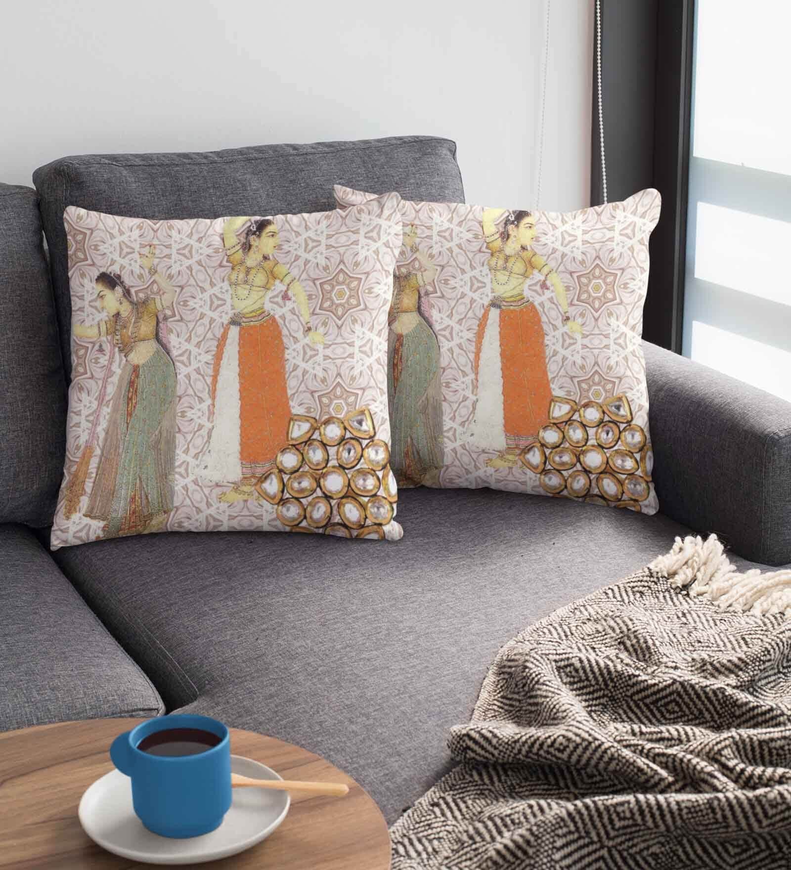 Multicolor Satin Abstract 16x16 inches Cushion Covers (Pack of 2)