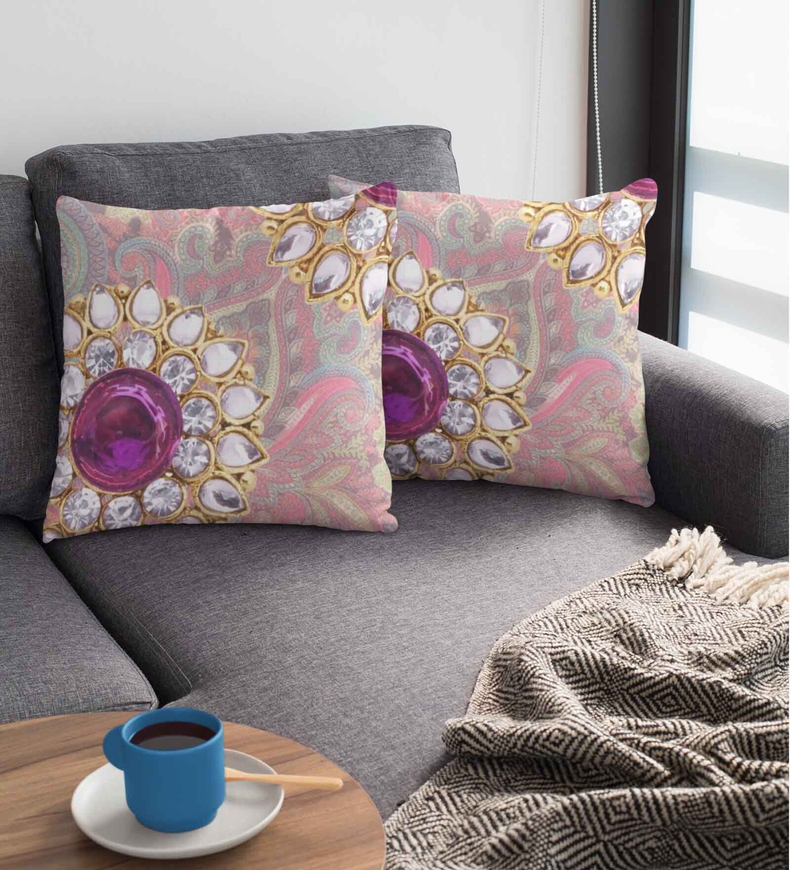 Multicolor Satin Abstract 16x16 inches Cushion Covers (Pack of 2)