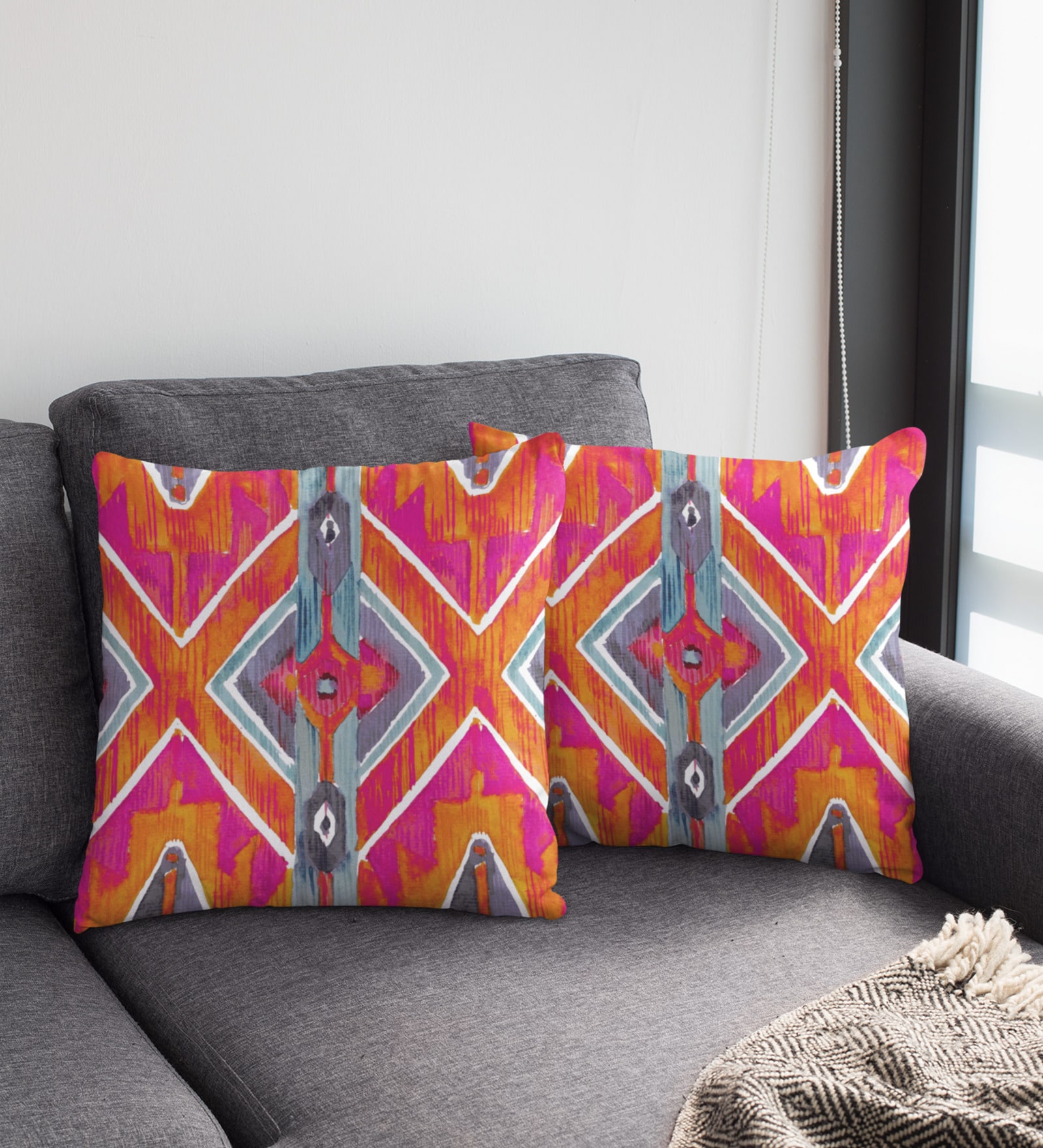 Multicolor Satin Abstract 16x16 inches Cushion Covers (Pack of 2)
