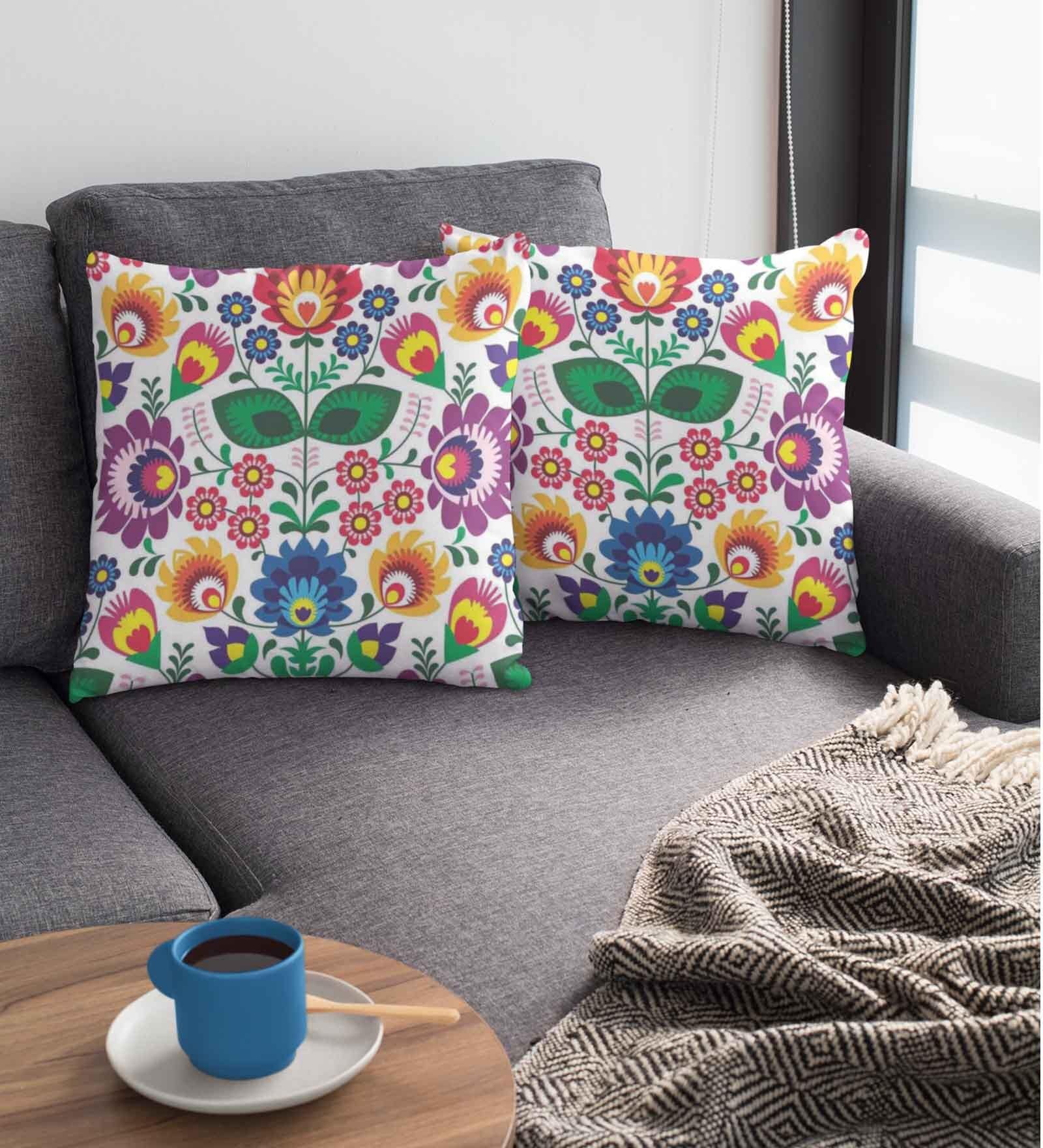 Multicolor Satin Floral 16x16 inches Cushion Covers (Pack of 2)