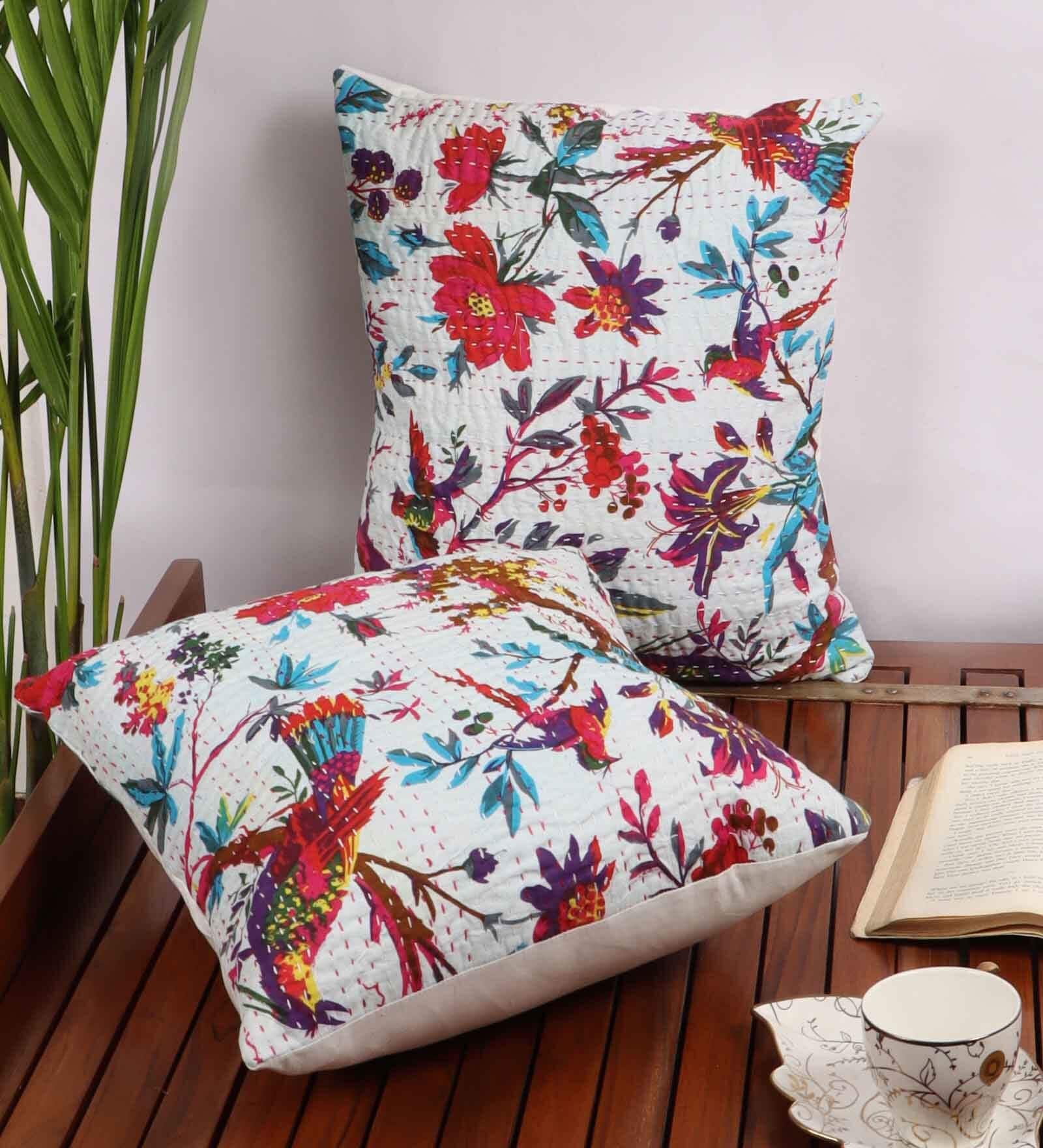 Multicolor Satin Floral 16x16 inches Cushion Covers (Pack of 2)