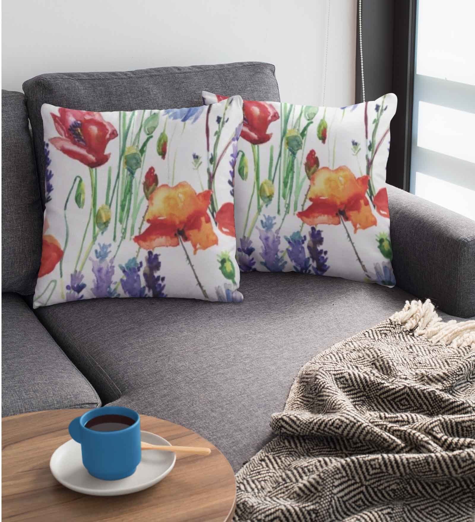 Multicolor Satin Floral 16x16 inches Cushion Covers (Pack of 2)
