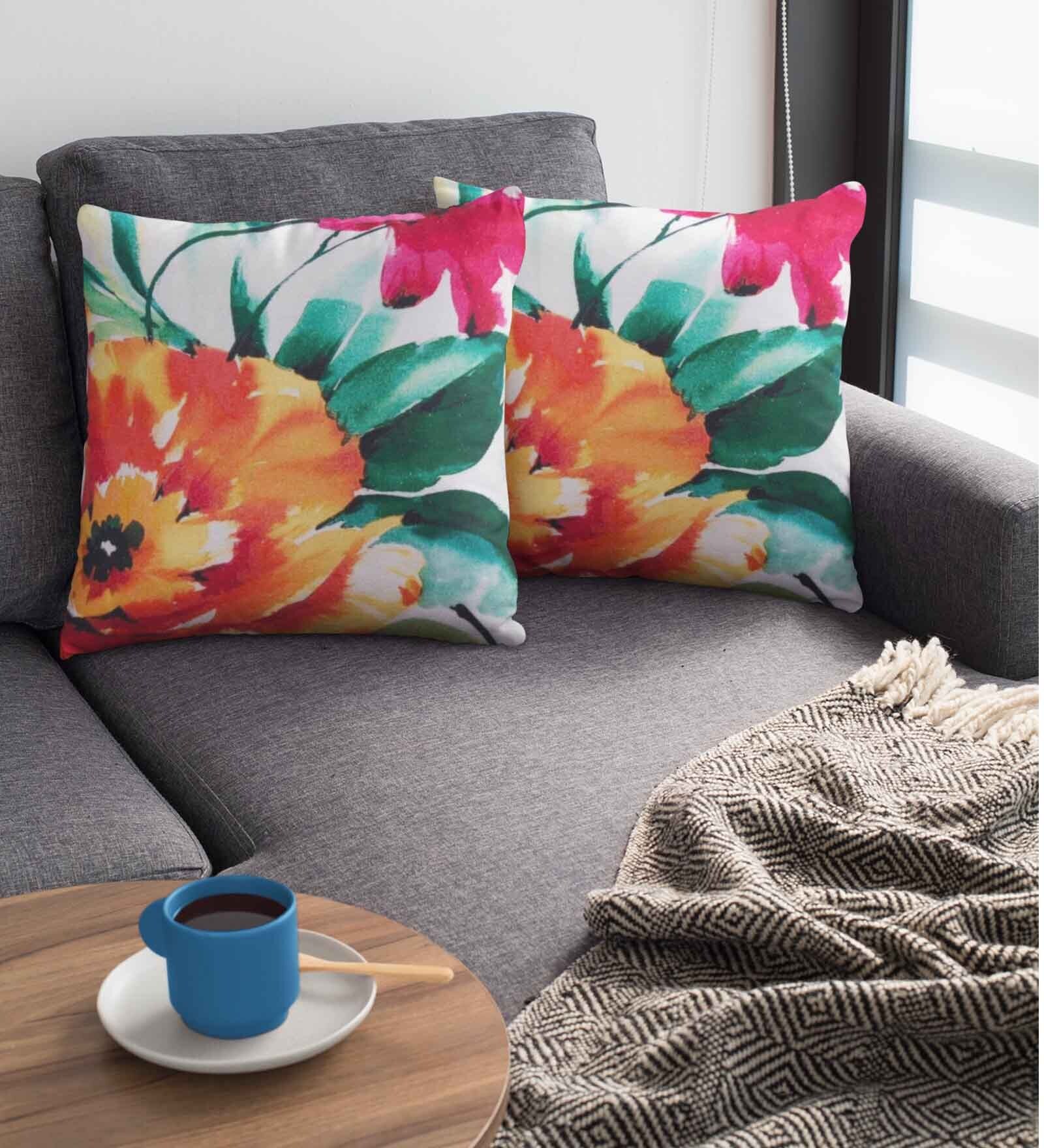 Multicolor Satin Floral 16x16 inches Cushion Covers (Pack of 2)