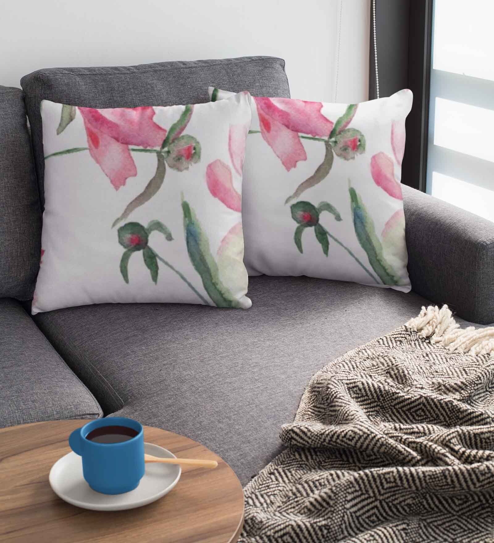 Multicolor Satin Floral 16x16 inches Cushion Covers (Pack of 2)