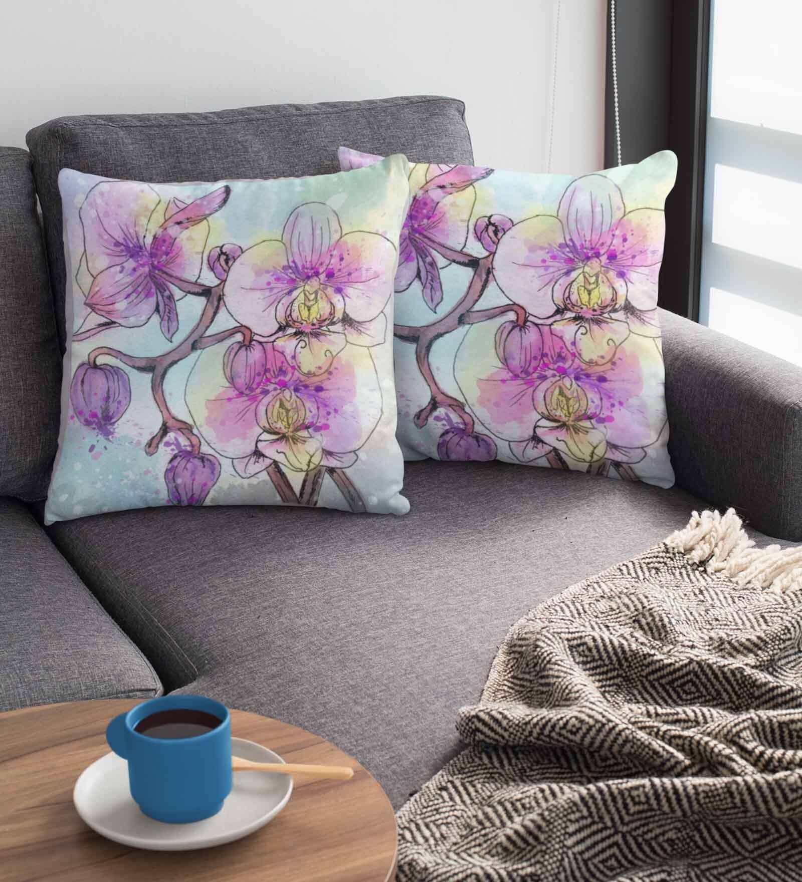 Multicolor Satin Floral 16x16 inches Cushion Covers (Pack of 2)