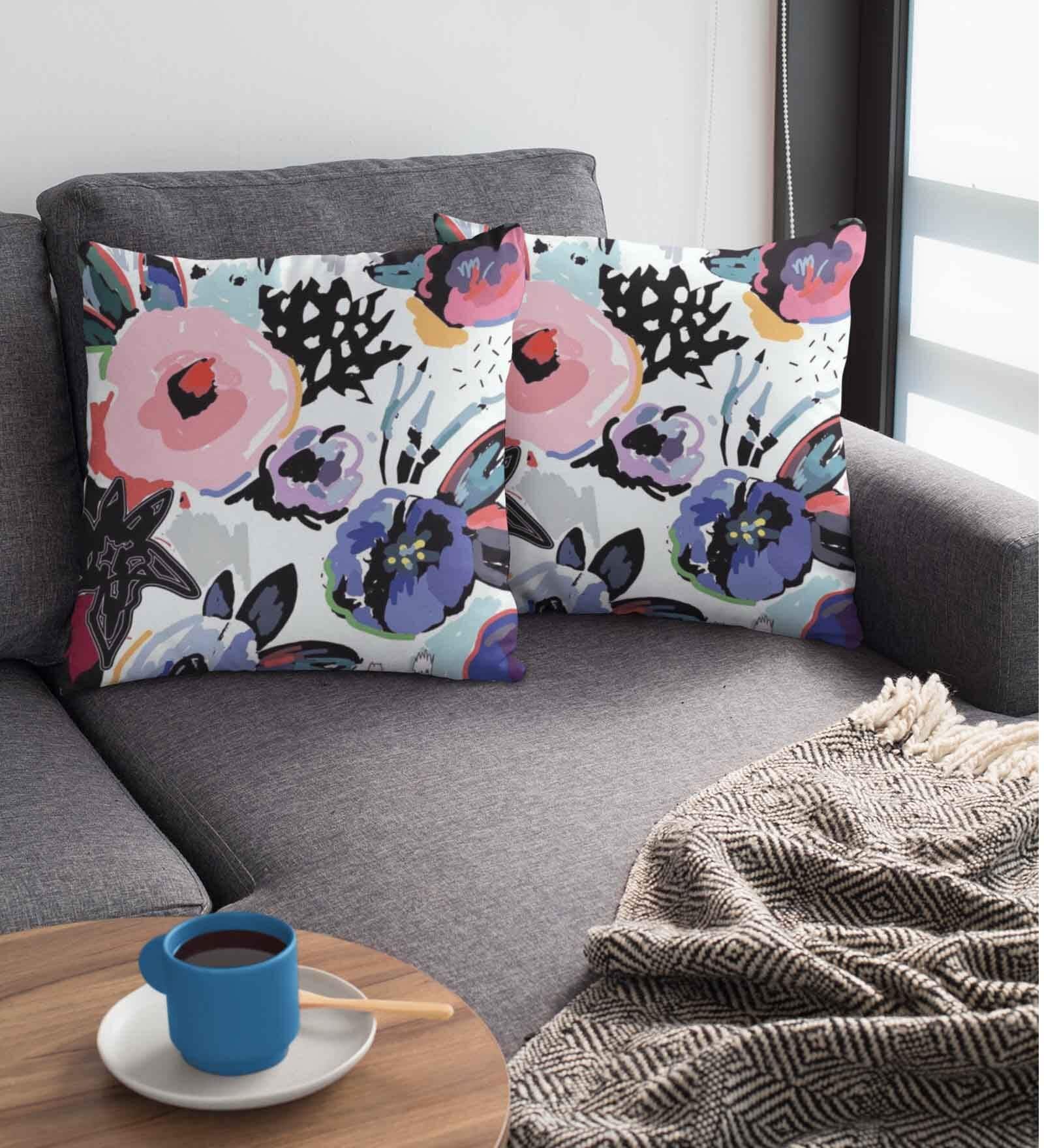 Multicolor Satin Floral 16x16 inches Cushion Covers (Pack of 2)