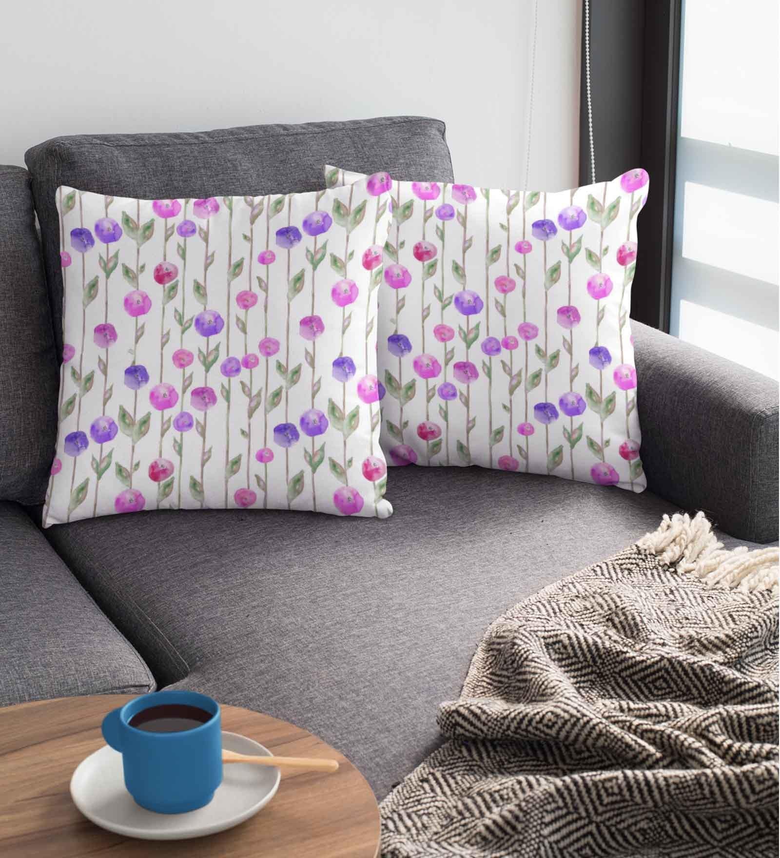 Multicolor Satin Floral 16x16 inches Cushion Covers (Pack of 2)