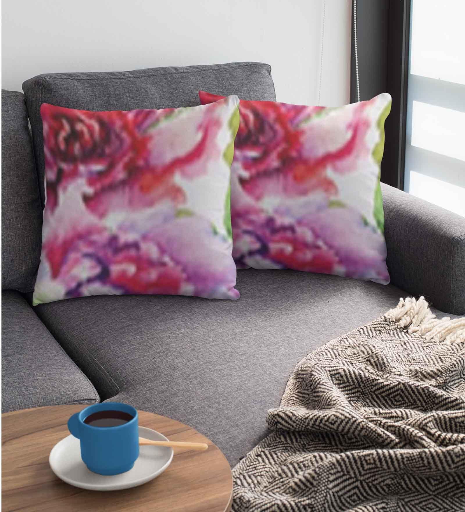 Multicolor Satin Floral 16x16 inches Cushion Covers (Pack of 2)