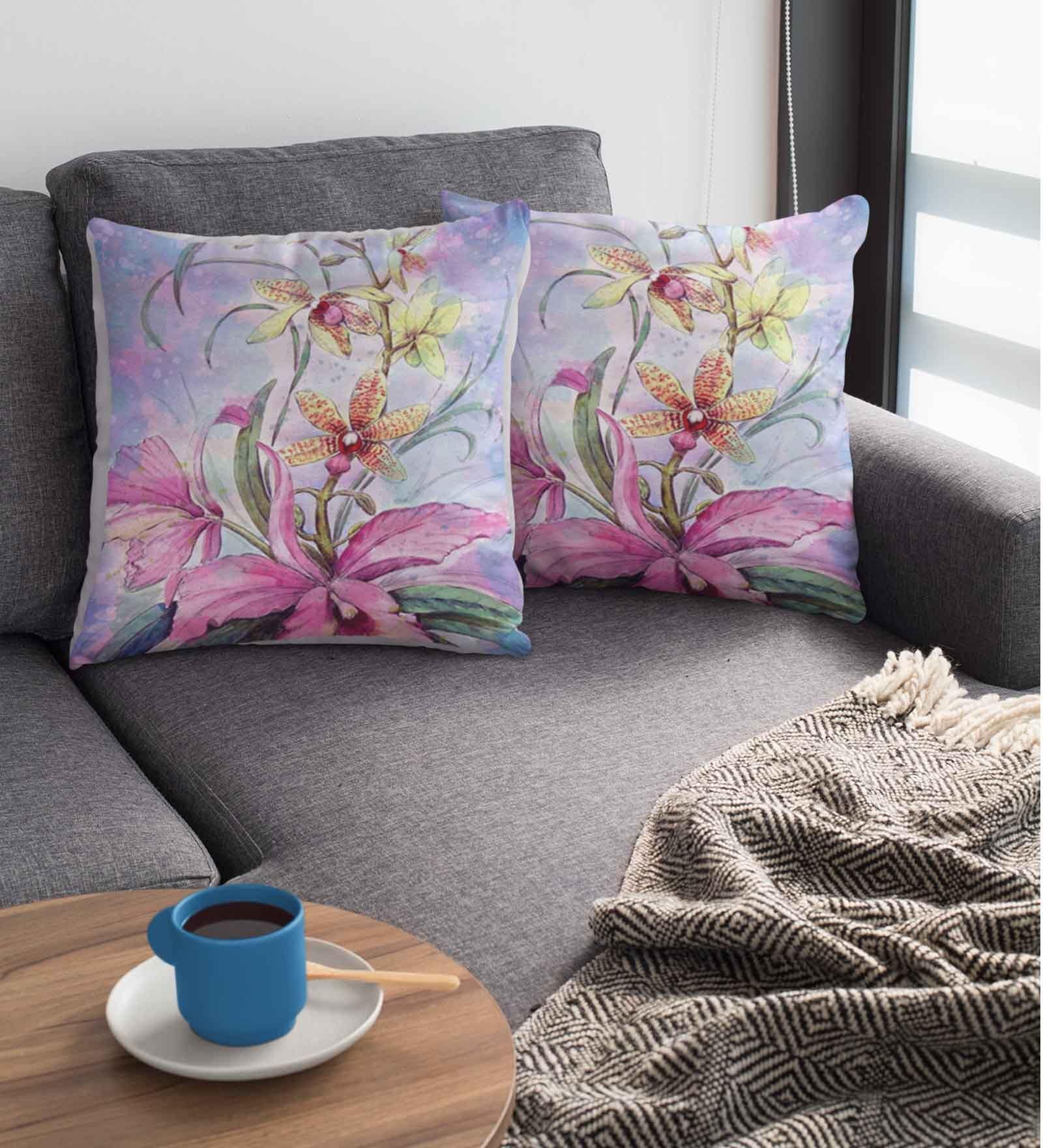 Multicolor Satin Floral 16x16 inches Cushion Covers (Pack of 2)