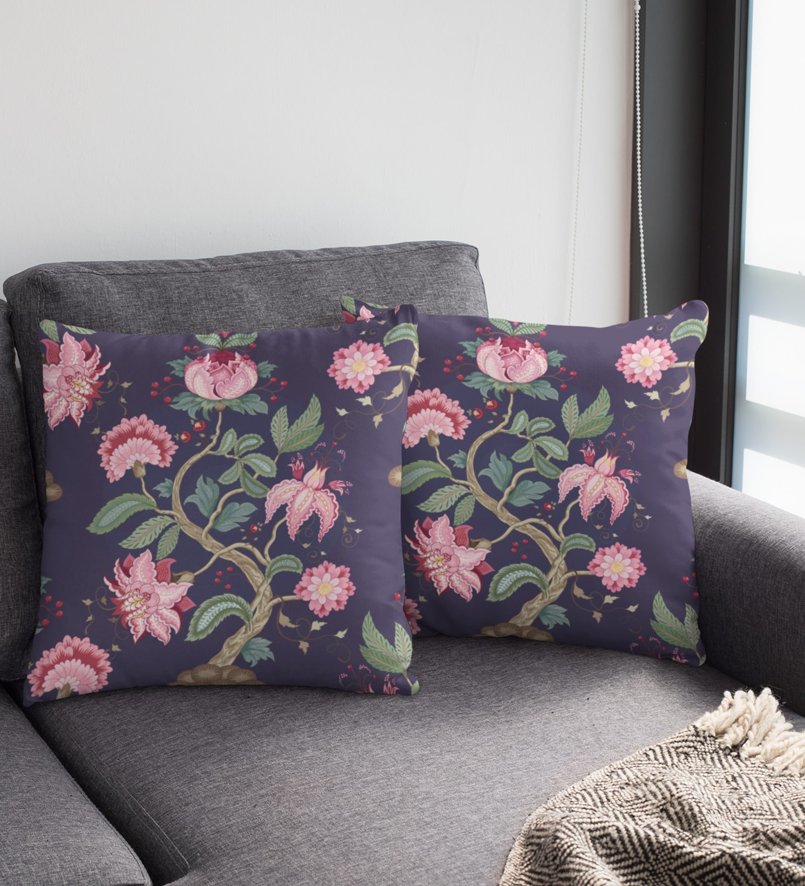 Multicolor Satin Floral 16x16 inches Cushion Covers (Pack of 2)