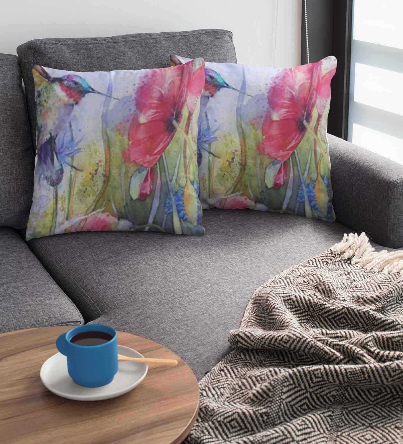 Multicolor Satin Floral 16x16 inches Cushion Covers (Pack of 2)