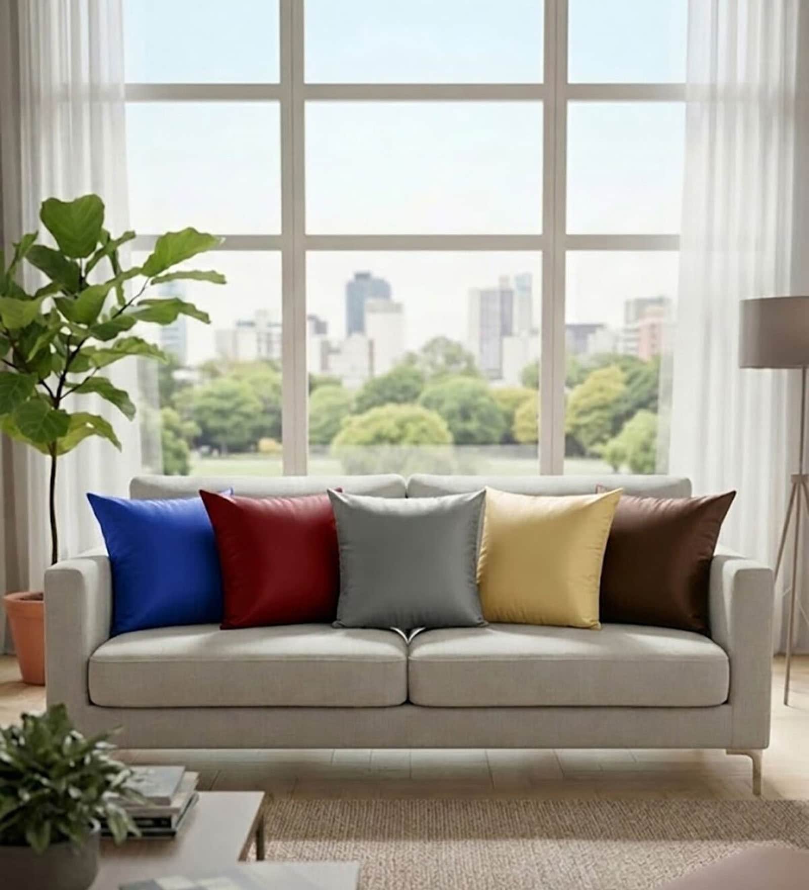 Multicolor Satin Solid 40x40 inches Cushion Covers Set of 5