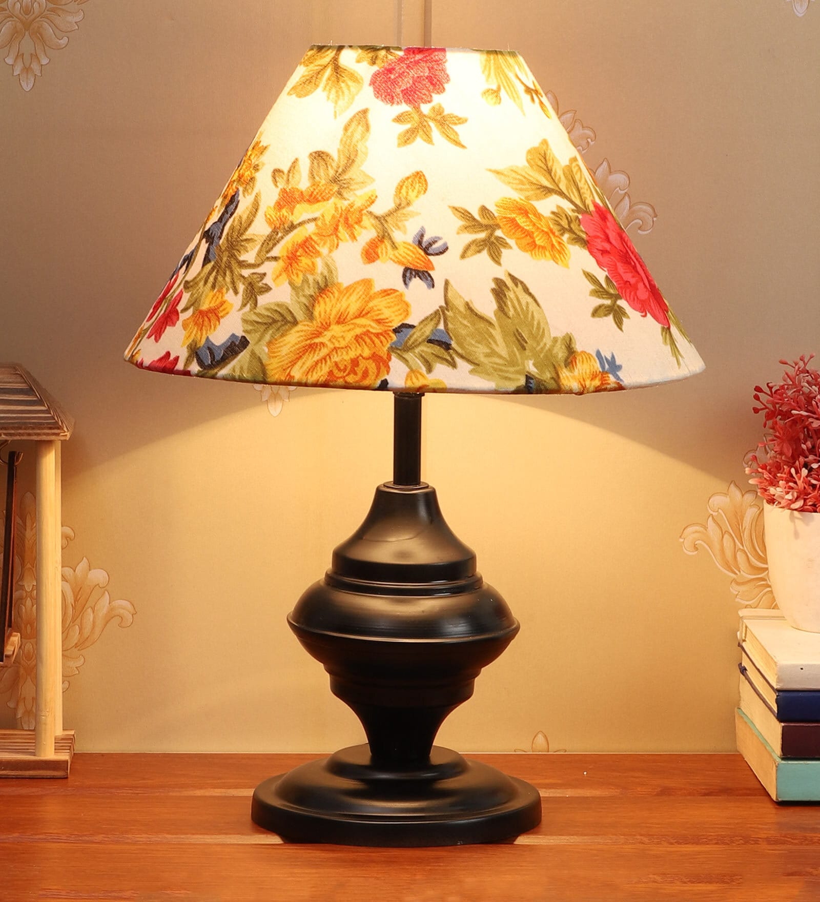 Atlier Multicolour Fabric Shade Night Lamp With Metal Base