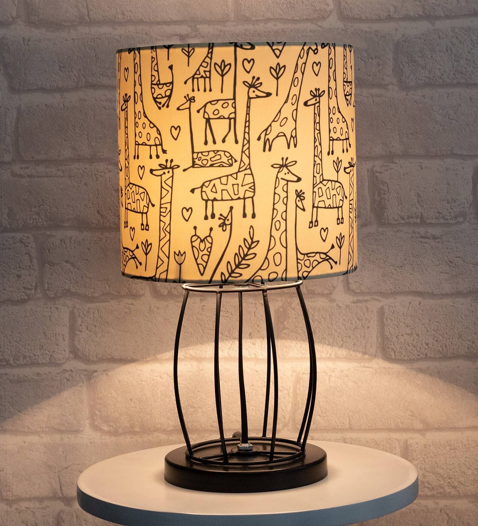 Opaline Multicolour Cotton Shade Night Lamp With Metal Base