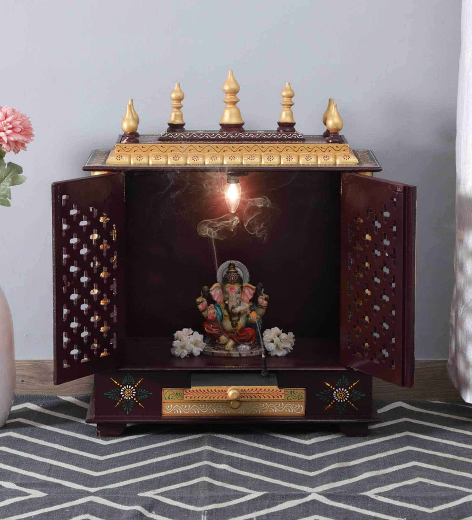 Sheesham Wood & MDF Floor Rested Mandir With Door