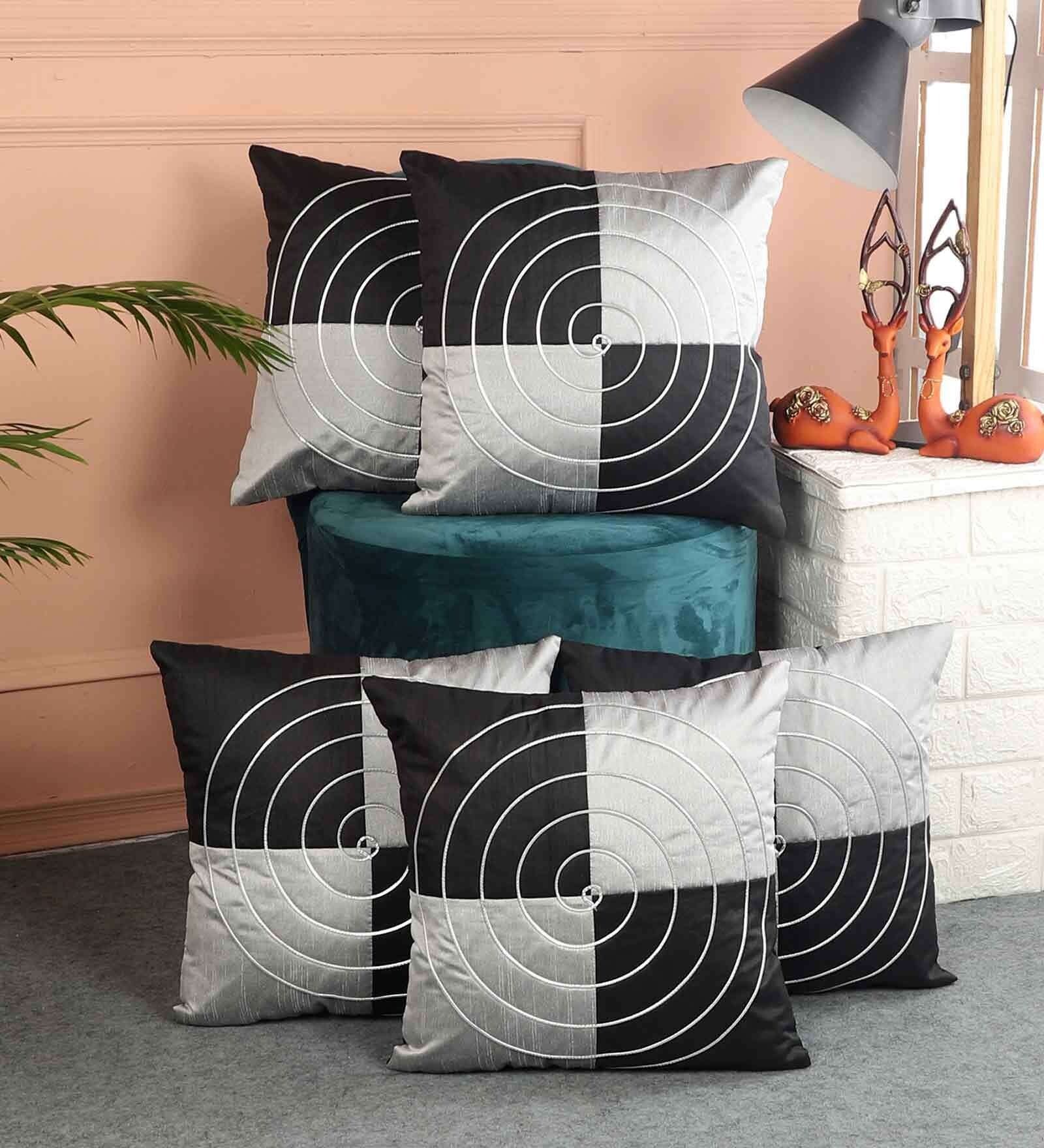 Multicolor Silk Geometric 16x16 inches Cushion Covers (Pack of 5)