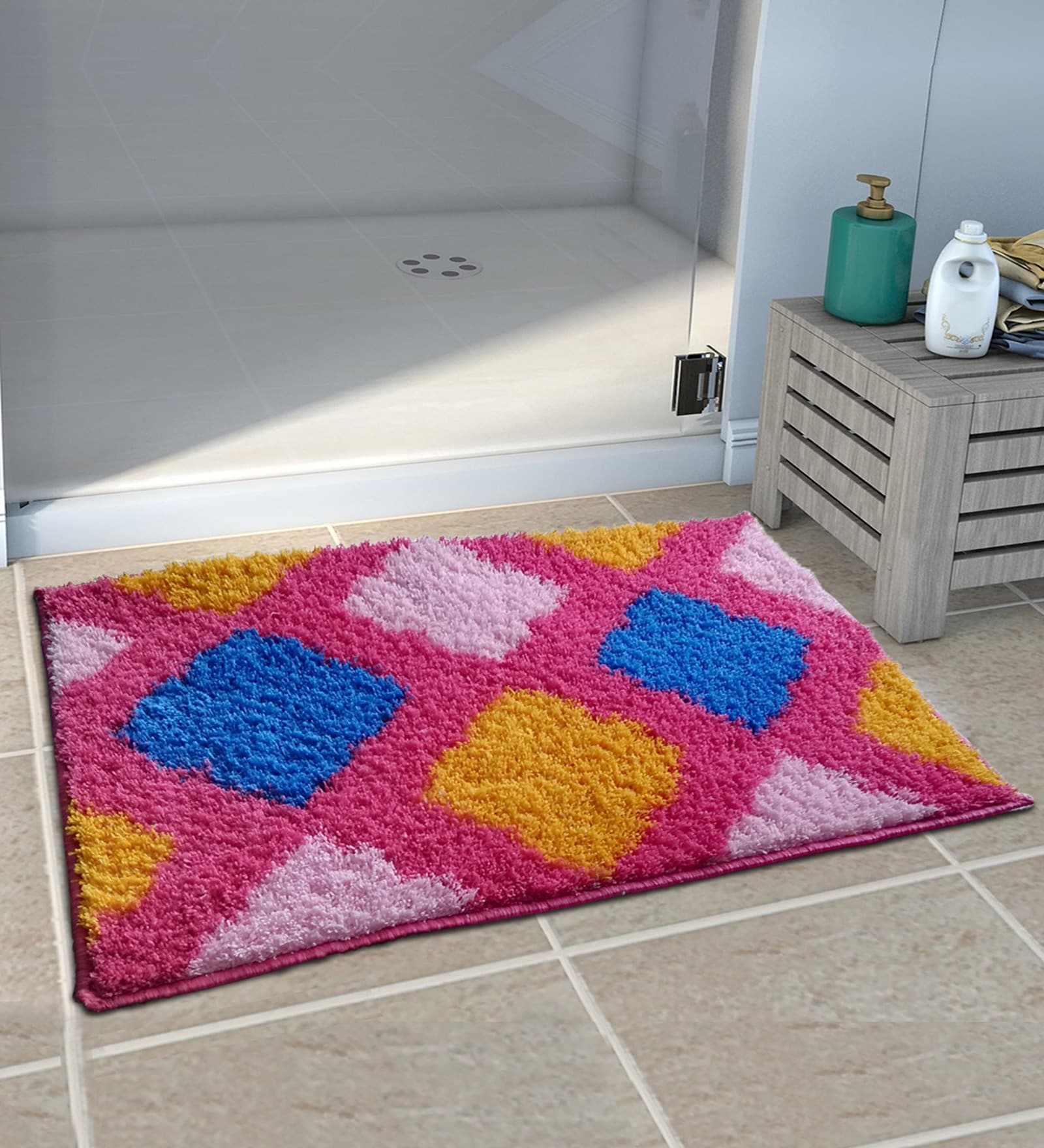 Multicolor Geometric Polyester 22x15 Inches AntiSkid 1 Door Mat