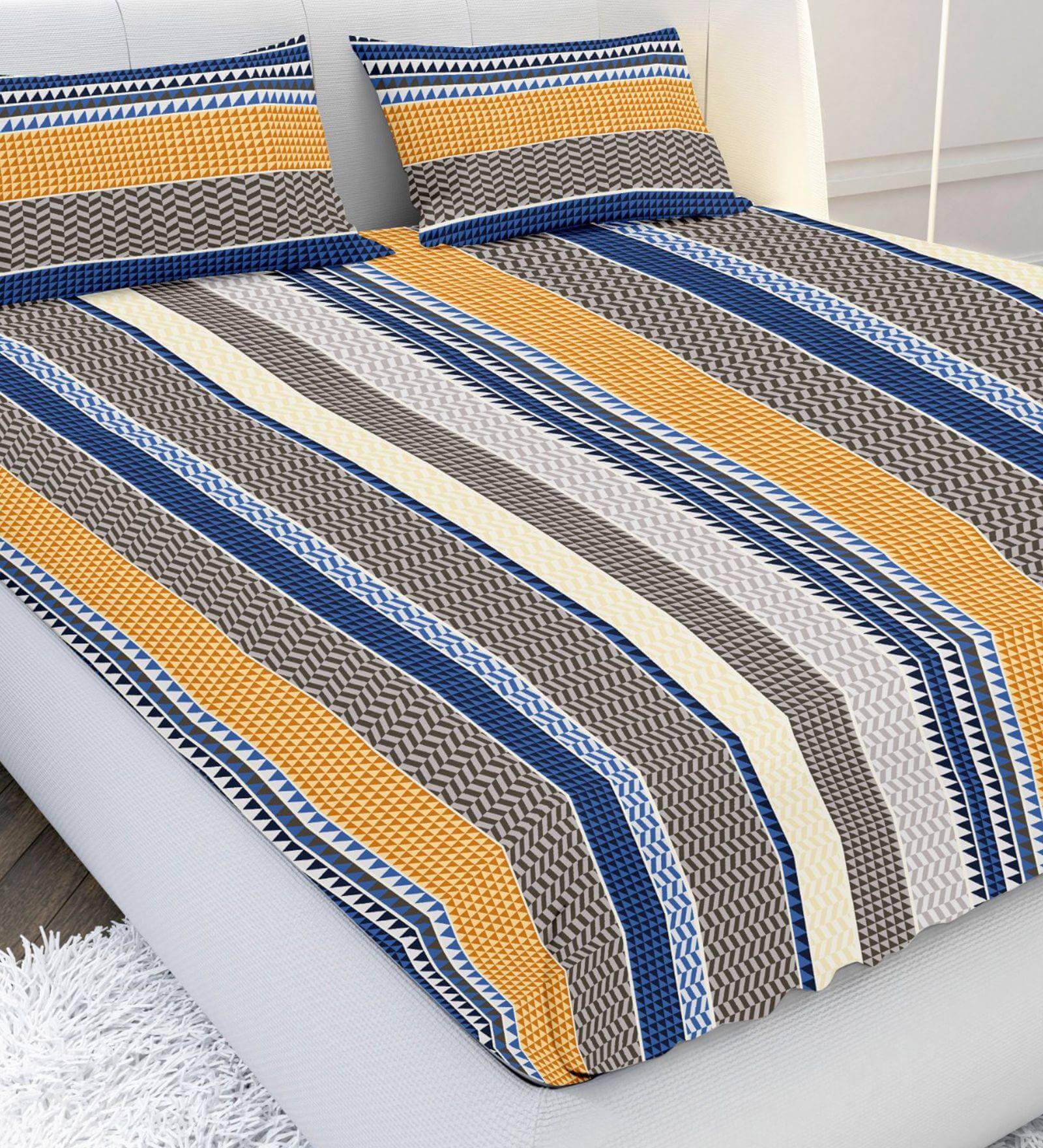 Multicolor Stripe 144 TC Cotton King Bedsheet with 2 Pillow Covers