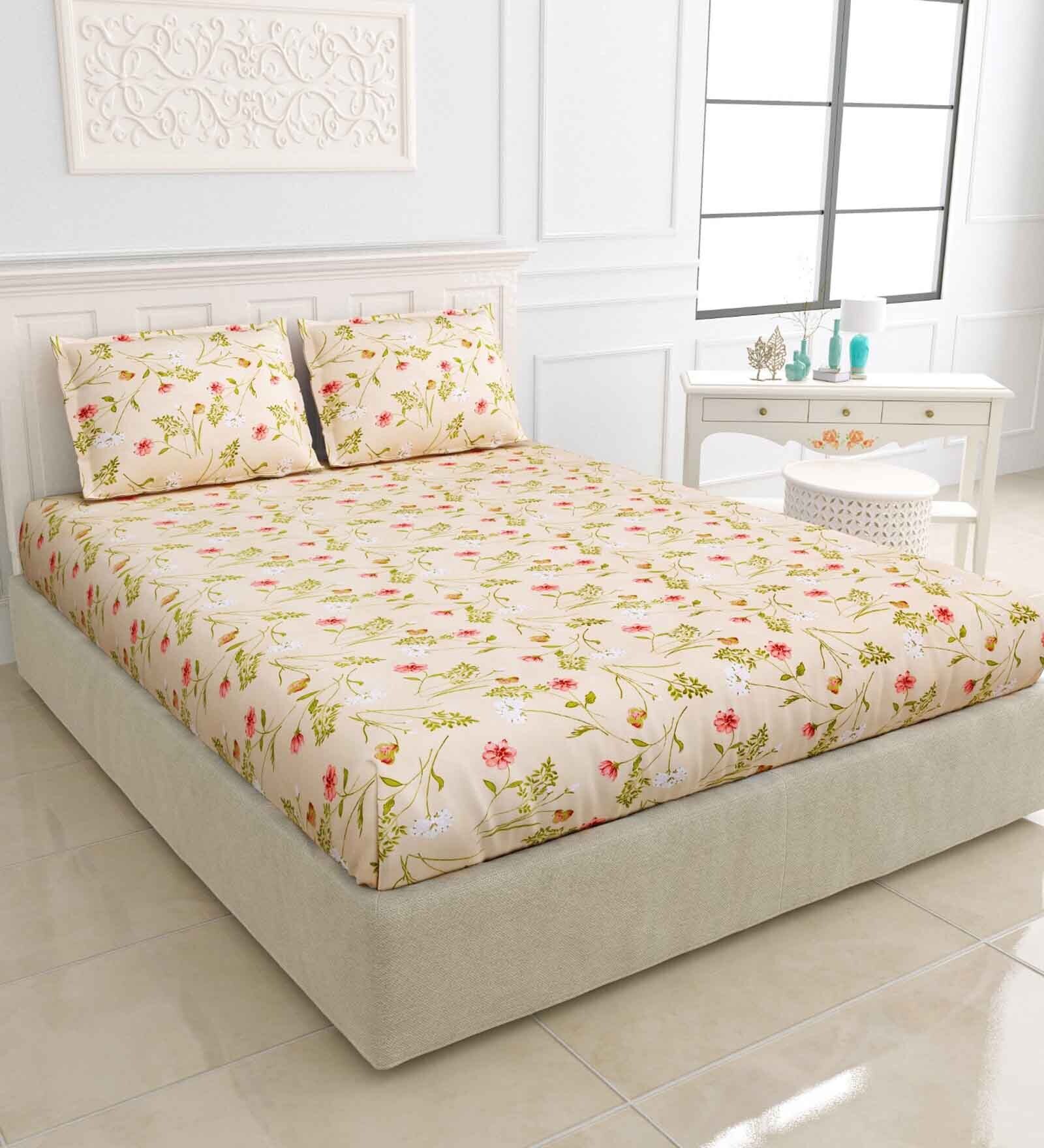 Multicolor Floral 150 TC Cotton Double Bedsheet With 2 Pillow Covers Collection