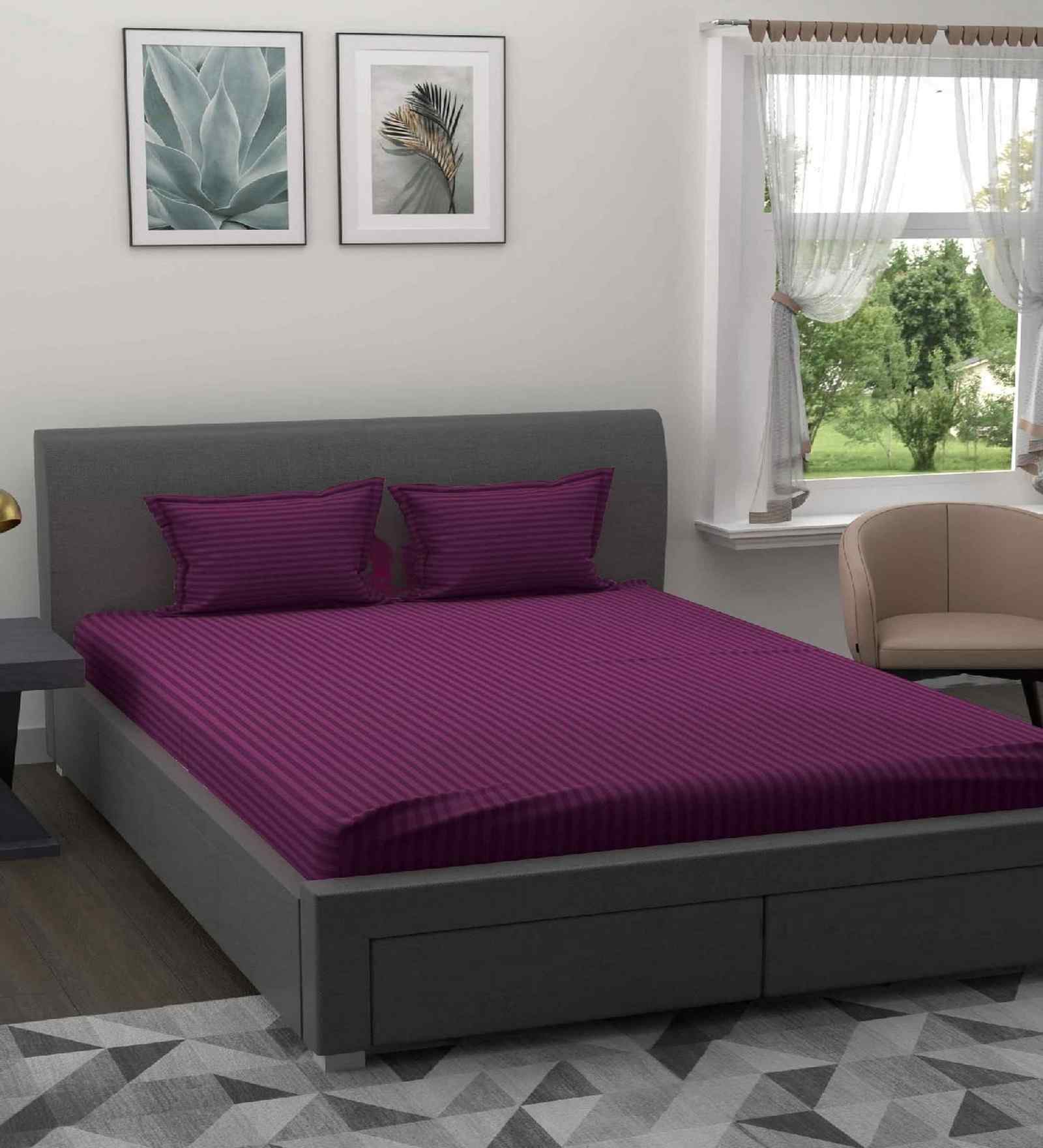 Wine Solid 180 TC Cotton King Sized Bedsheet with 2 Pillow Covers