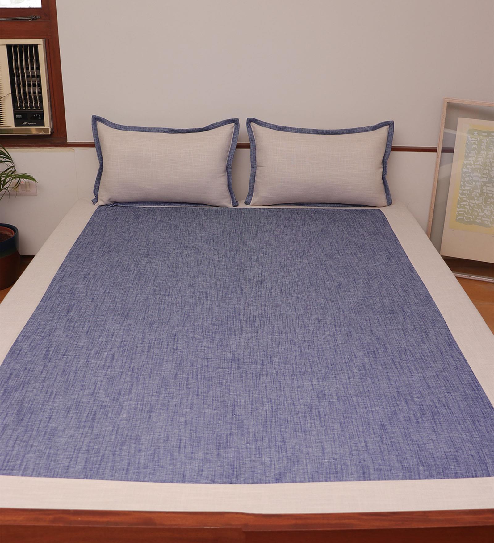 Buy Blue Solid 800 GSM Cotton 3 Pieces Bedding Set by Zeba at 5 OFF by