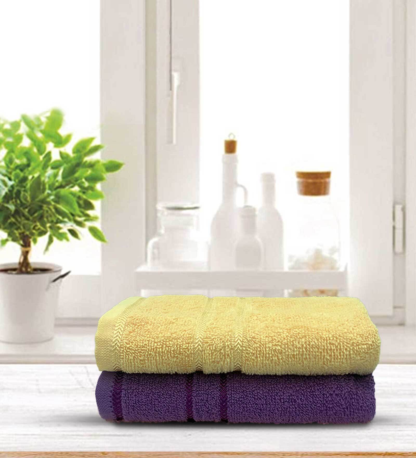 Assorted Solid Cotton 380 GSM Hand Towels- Set of 2 (Any 2 Random Colors)