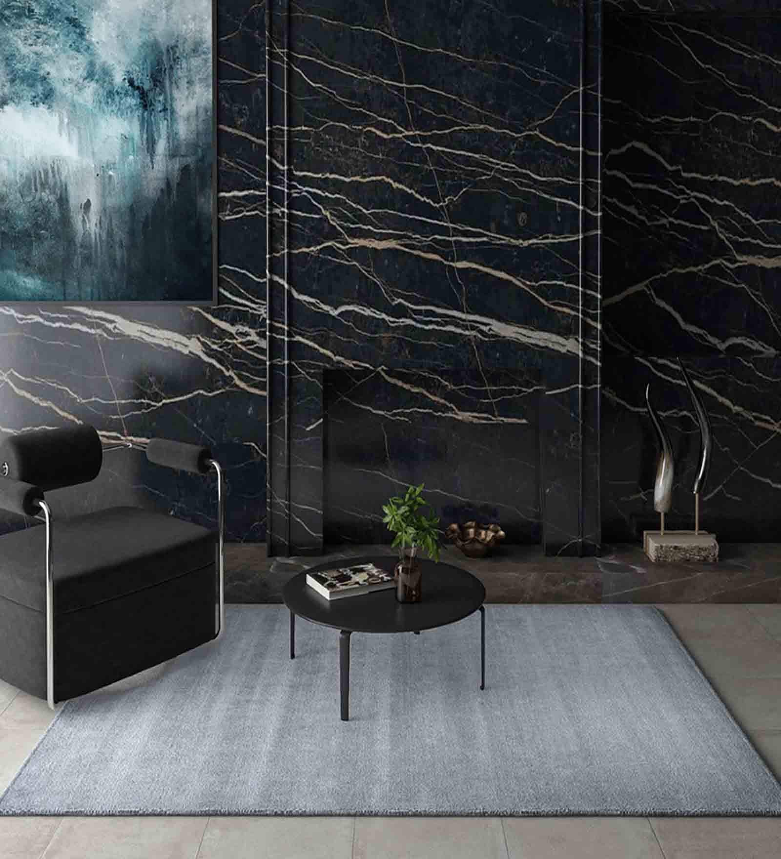 Silver & Blue Solid Wool & Viscose 3 ft X 5 ft Hand Woven Carpet